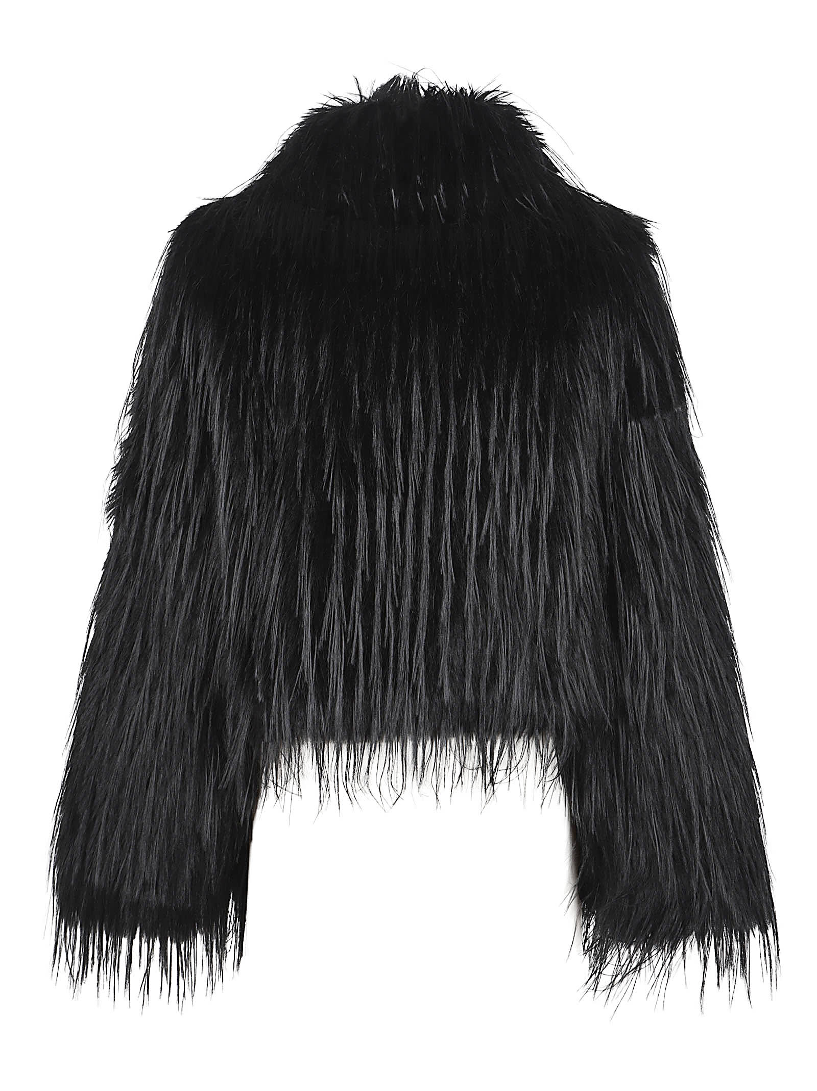 Pinko Cropped Peacoat-style Jacket In Soft Fur-effect Fabric In Black