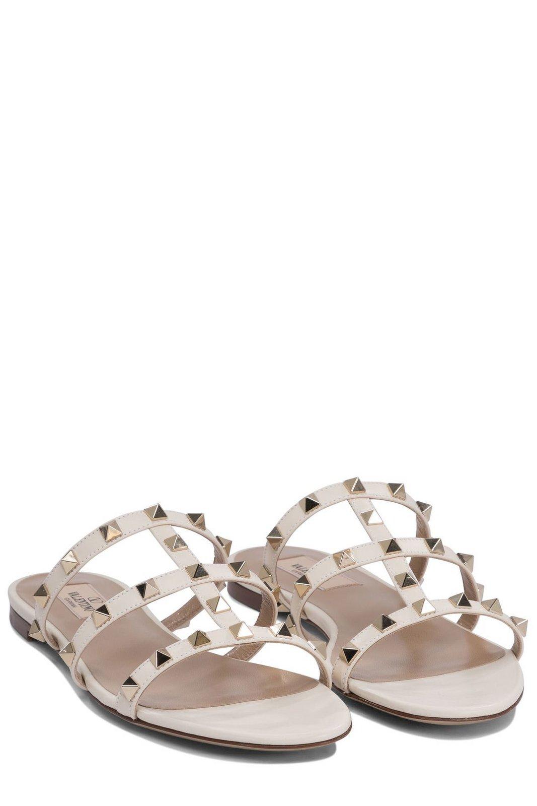 Valentino Garavani Rockstud Slip-on Flat Sandals In Ivory