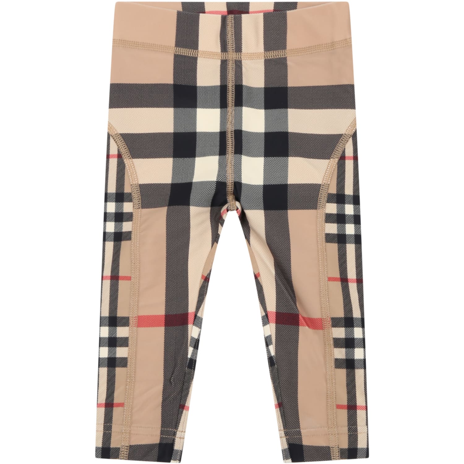 Burberry Beige Leggings For Babies With Iconic Vintage Check