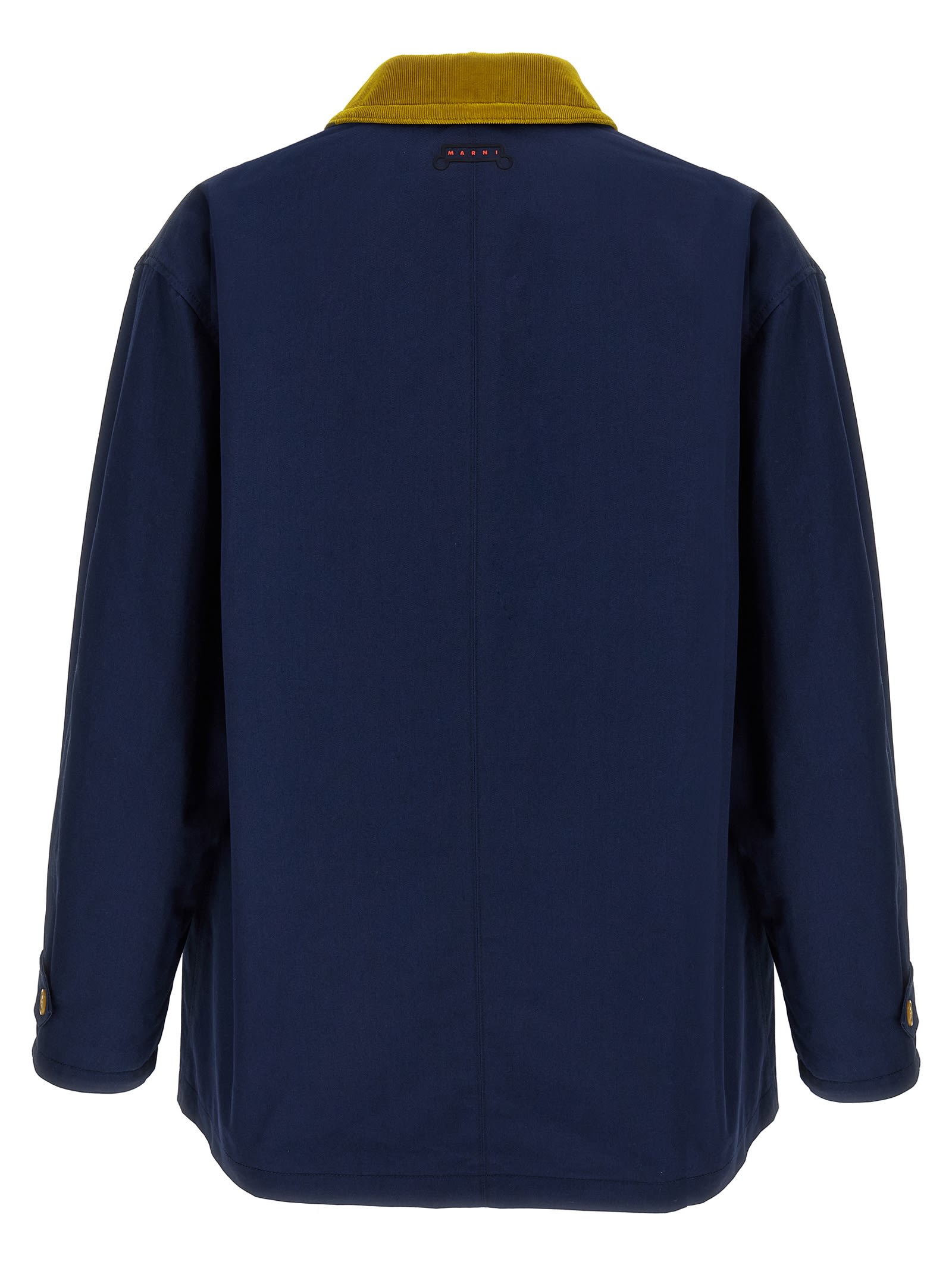 Marni Button-up Blue Jacket With Contrasting Collar In Blue