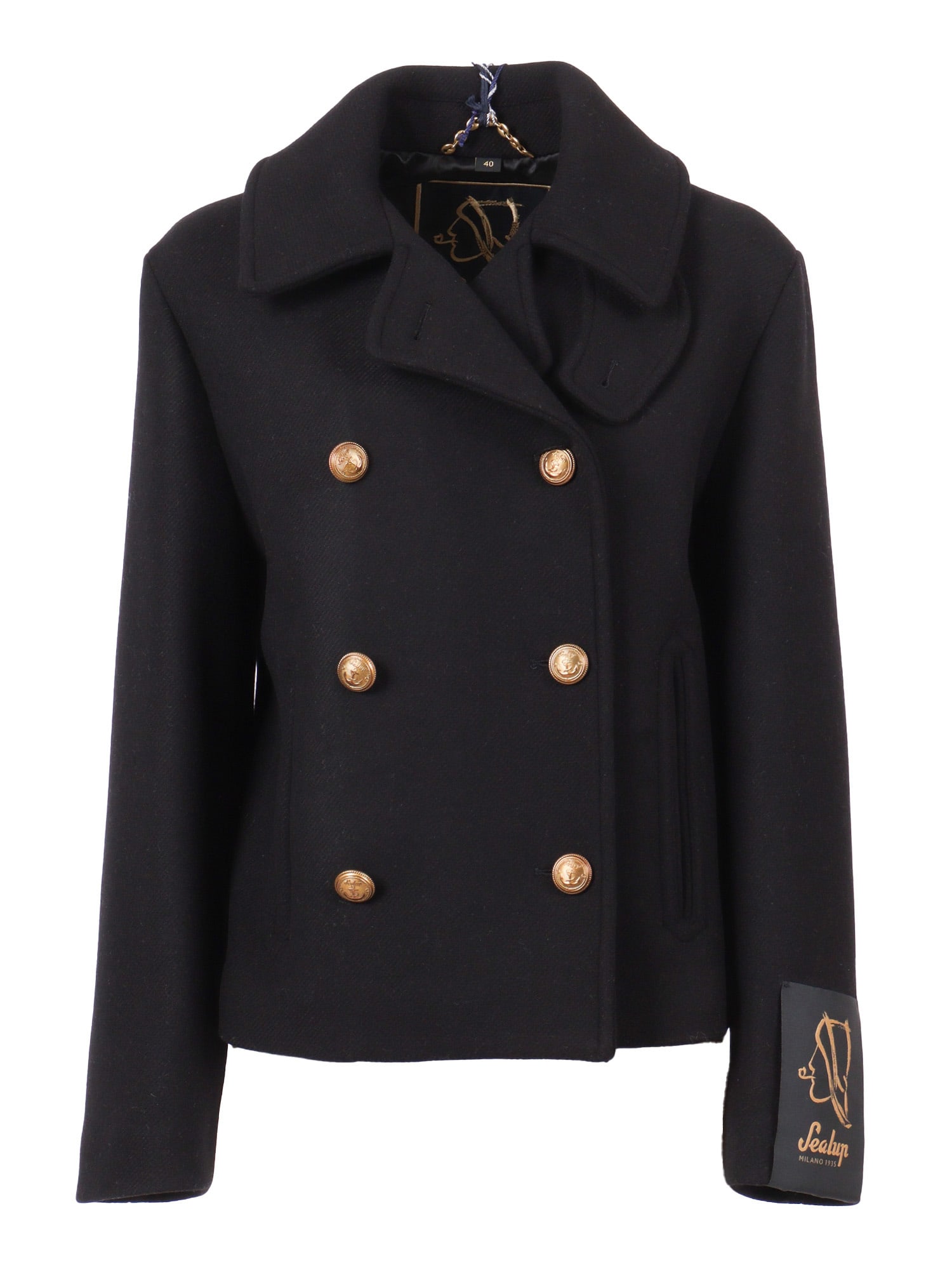 Sealup Teodora Buttoned Pea Coat In Black
