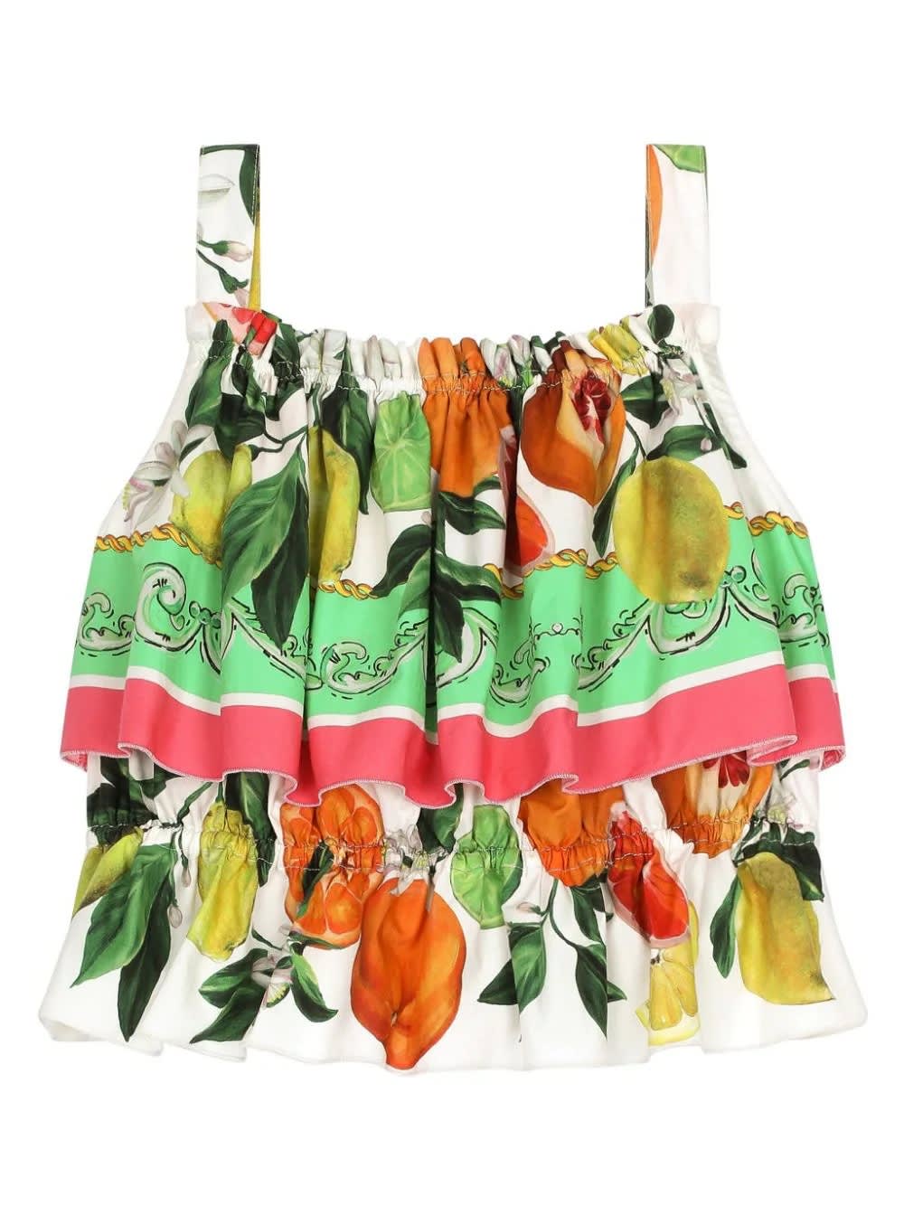 Shop Dolce & Gabbana Sleeveless Top With Lemon And Orange Print In Multicolour