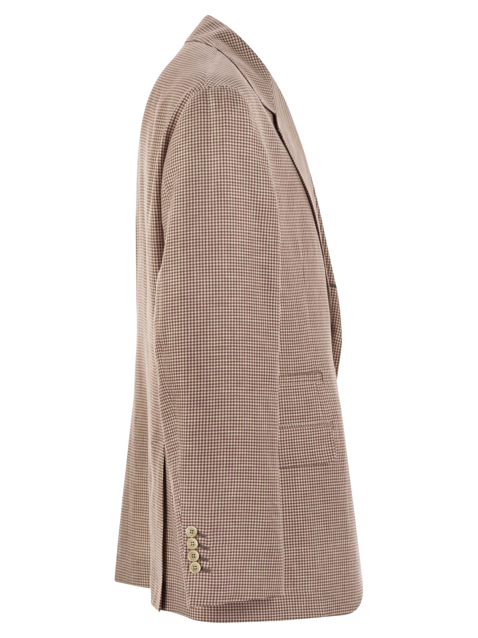 Brunello Cucinelli Houndstooth Wool, Linen And Silk Deconstructed Jacket In Red