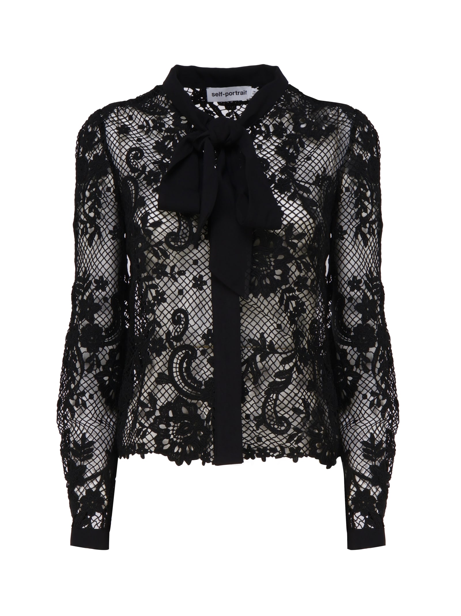 Shop Self-portrait Lace Shirt With Floral Pattern In Black