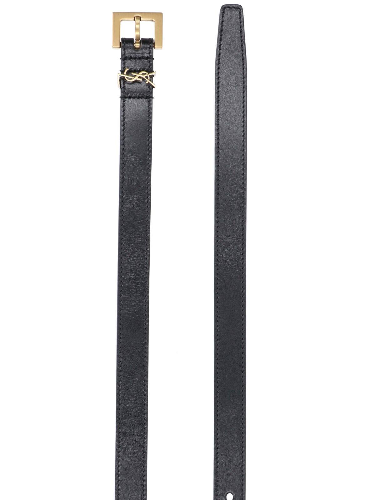 Shop Saint Laurent Cassandre Thin Belt In Black