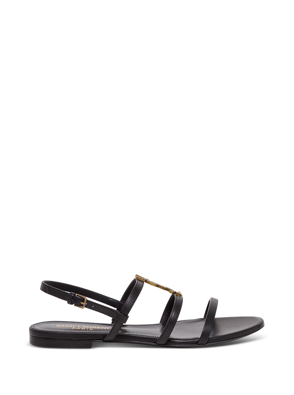 Shop Saint Laurent Saitn Laurent Womans Cassandra Black Leather Sandals With Metal Logo