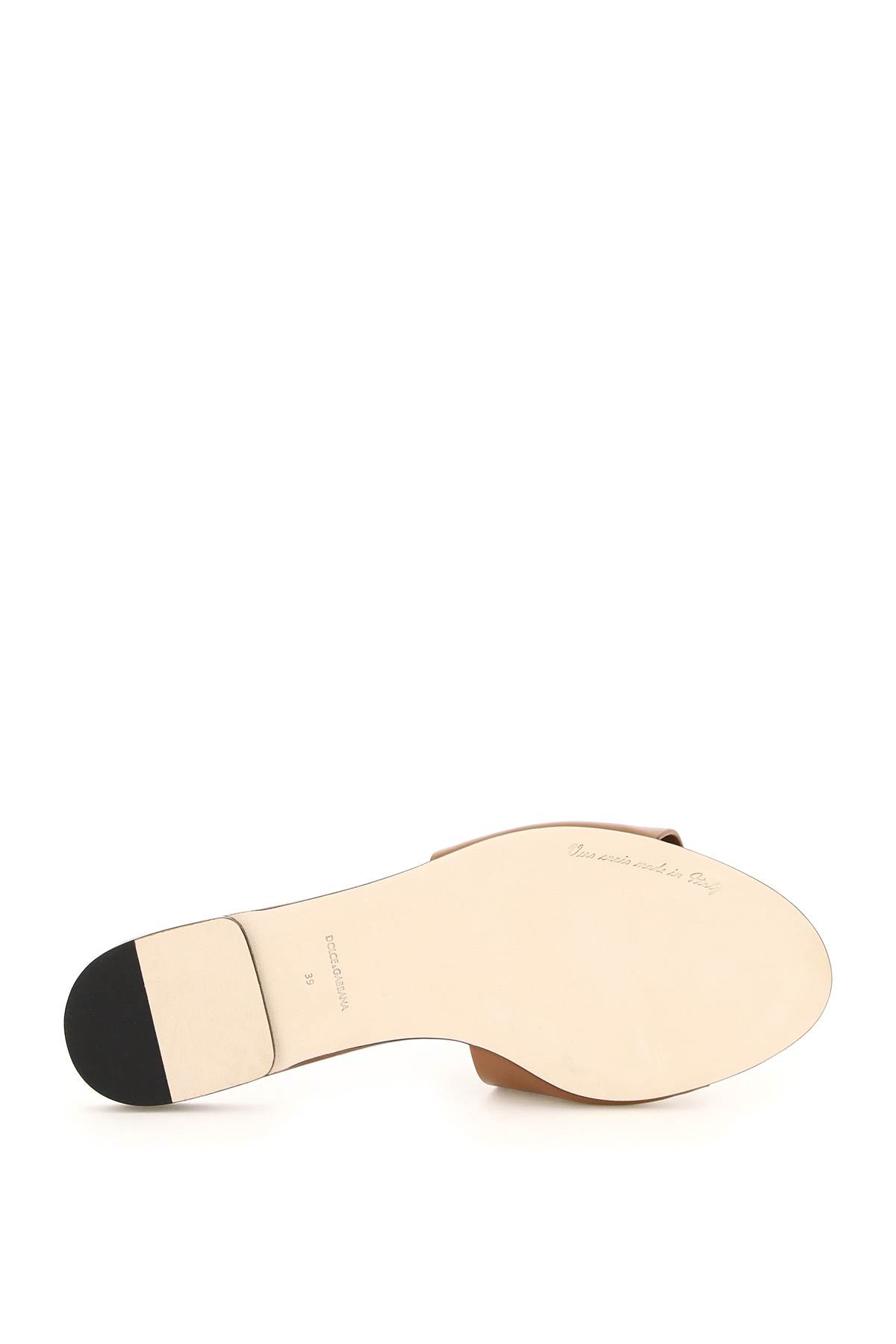 Shop Dolce & Gabbana Leather Slides With Cut-out Logo In Marrone Chiaro (brown)