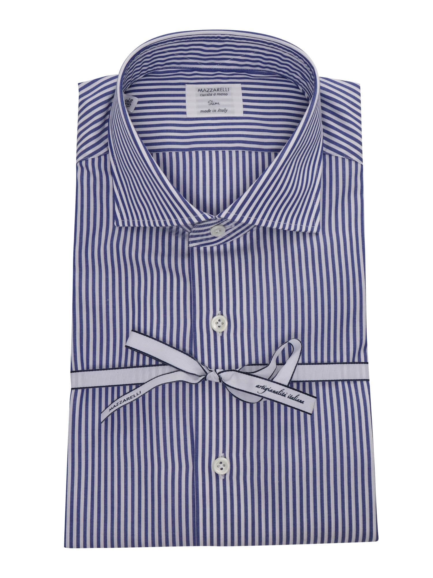 Shop Mazzarelli Blue Striped Shirt In White