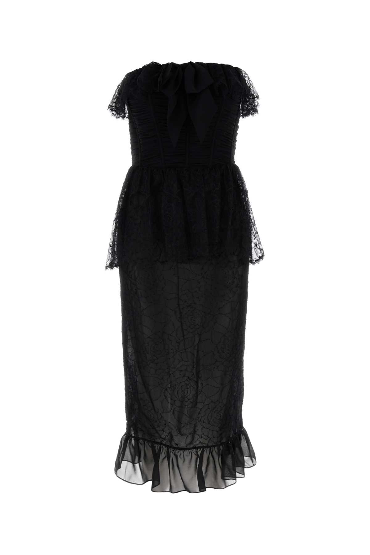Alessandra Rich Strapless Lace Dress Featuring Peplum Waist In Black