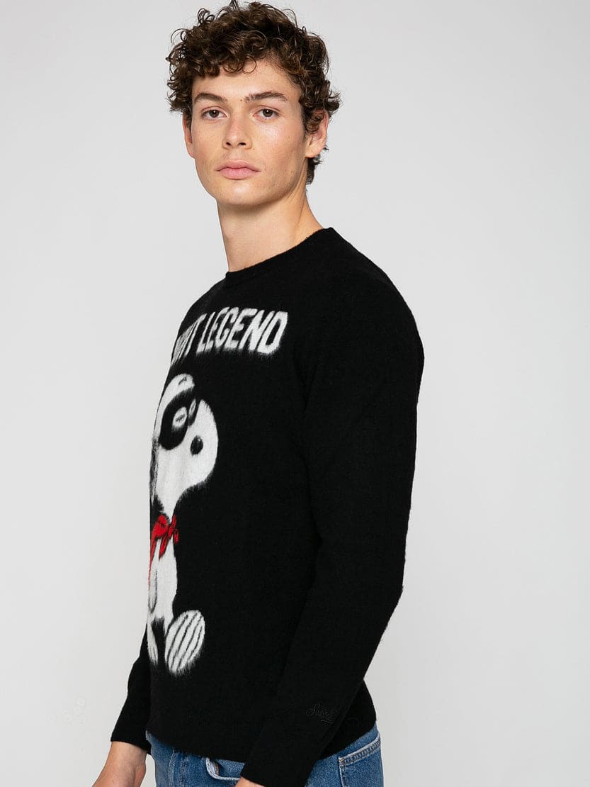 Shop Mc2 Saint Barth Man Soft Sweater With Snoopy Night Legend Print Snoopy - Peanuts Special Edition In Black