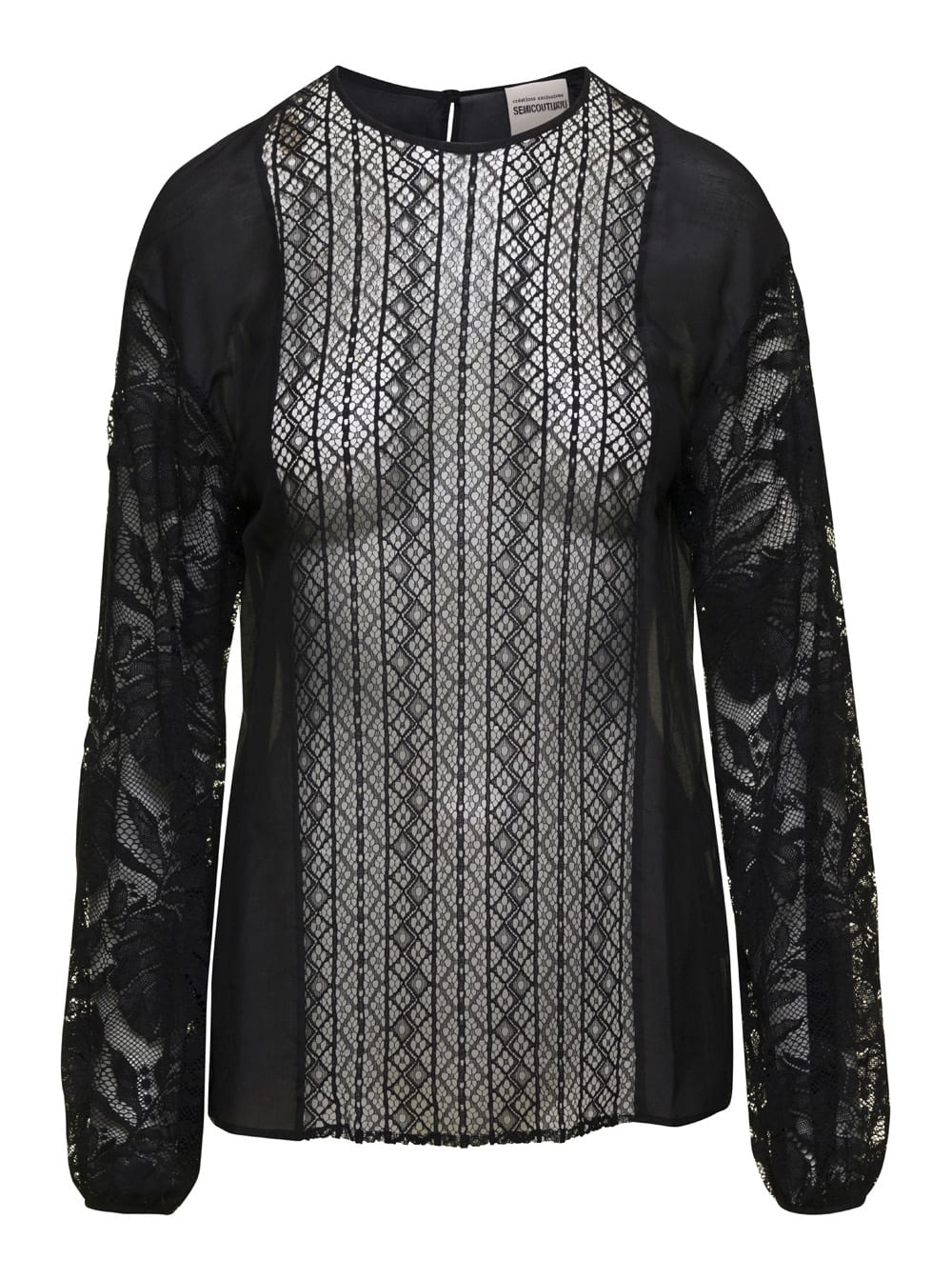 Shop Semicouture Inserted Lace Blouse In Black