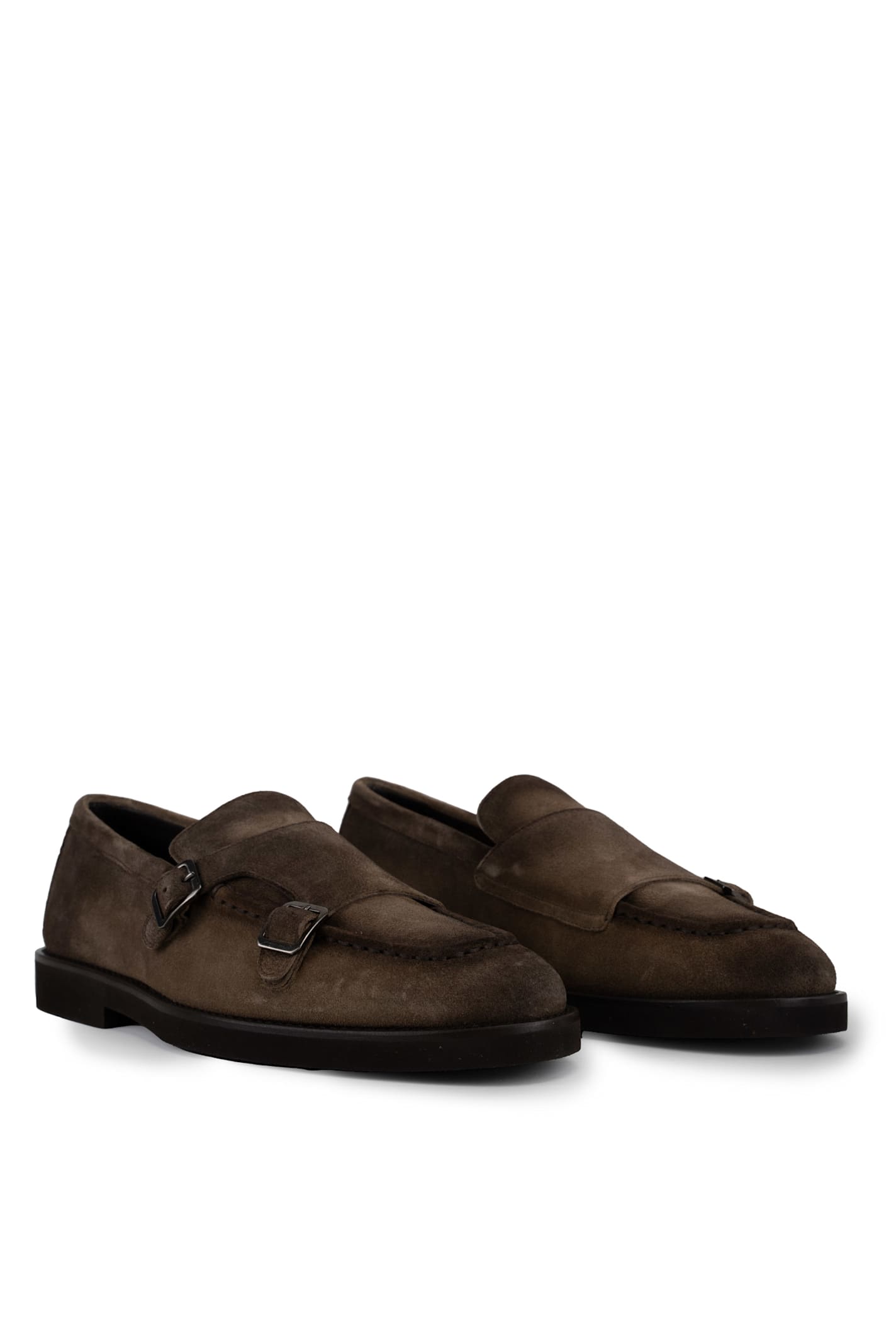 Shop Doucal's Monk Strap Moccasin In Suede In Point Cacao+f.do T.moro