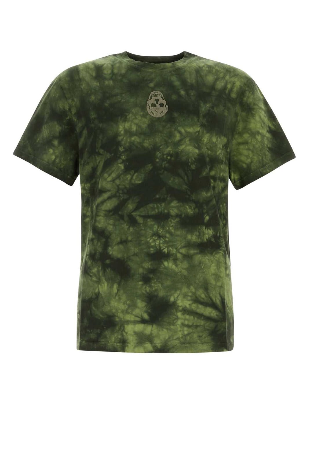 Shop Alexander Mcqueen Skull Embroidered Tie-dyed T-shirt In Military Green