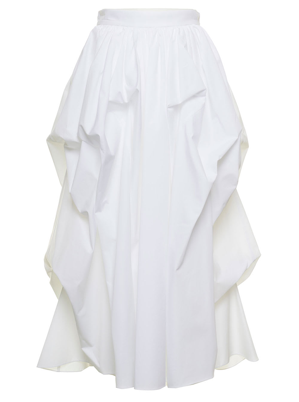 Alexander Mcqueen Womans Parachute Cotton Optical White Long Skirt