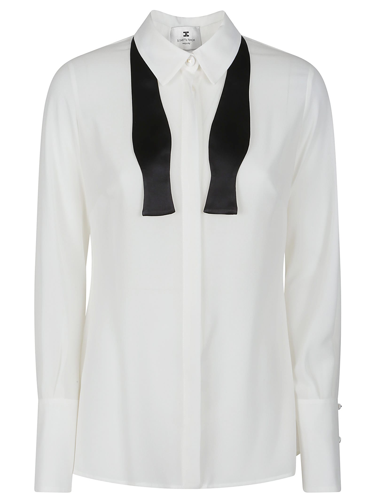 Elisabetta Franchi Cotton Poplin Shirt With Logo In Avorio