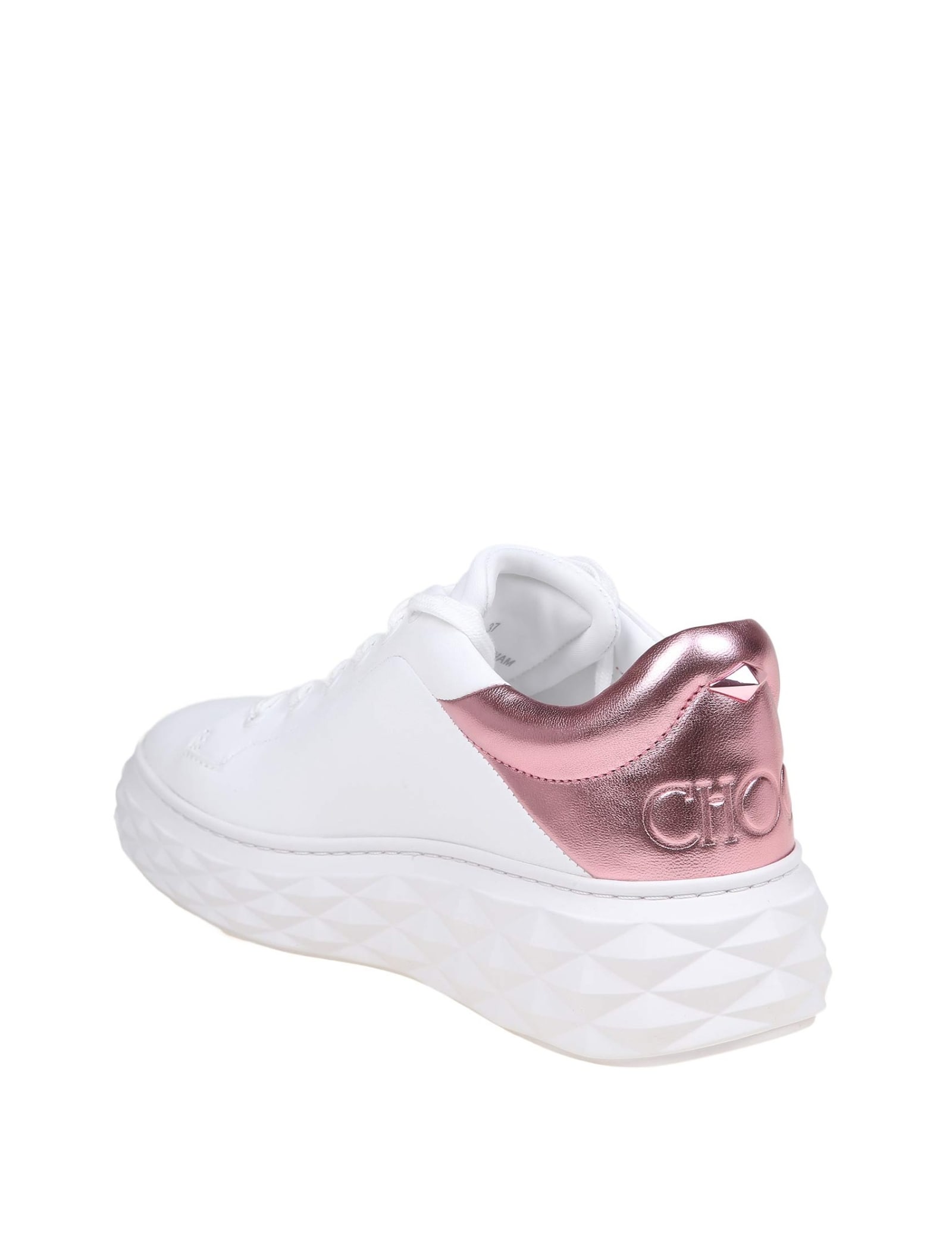 Shop Jimmy Choo Diamond Maxi Sneakers In White And Pink Leather In White/pink