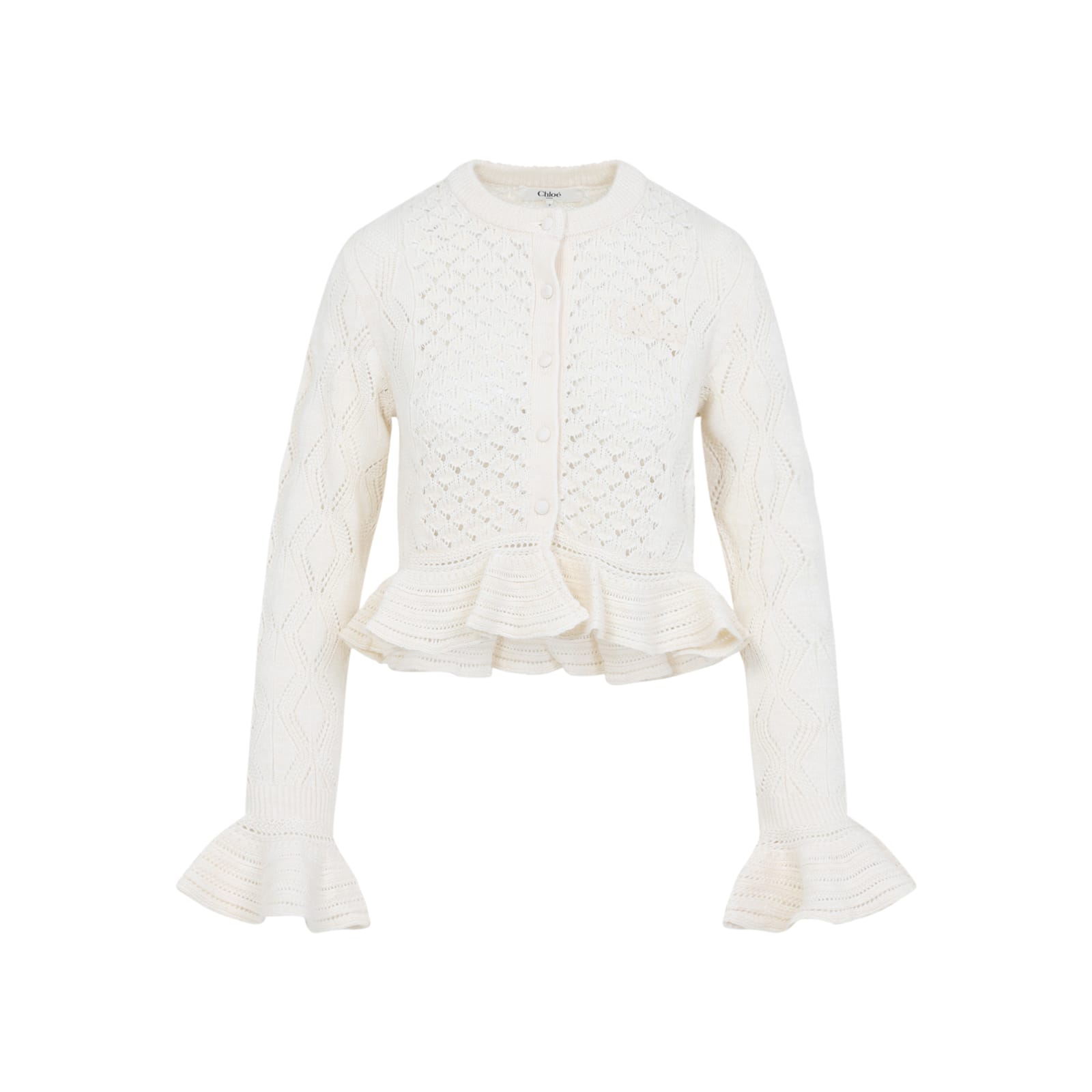 Chloé Openwork Flounced Cardigan In Alpaca And Silk In White