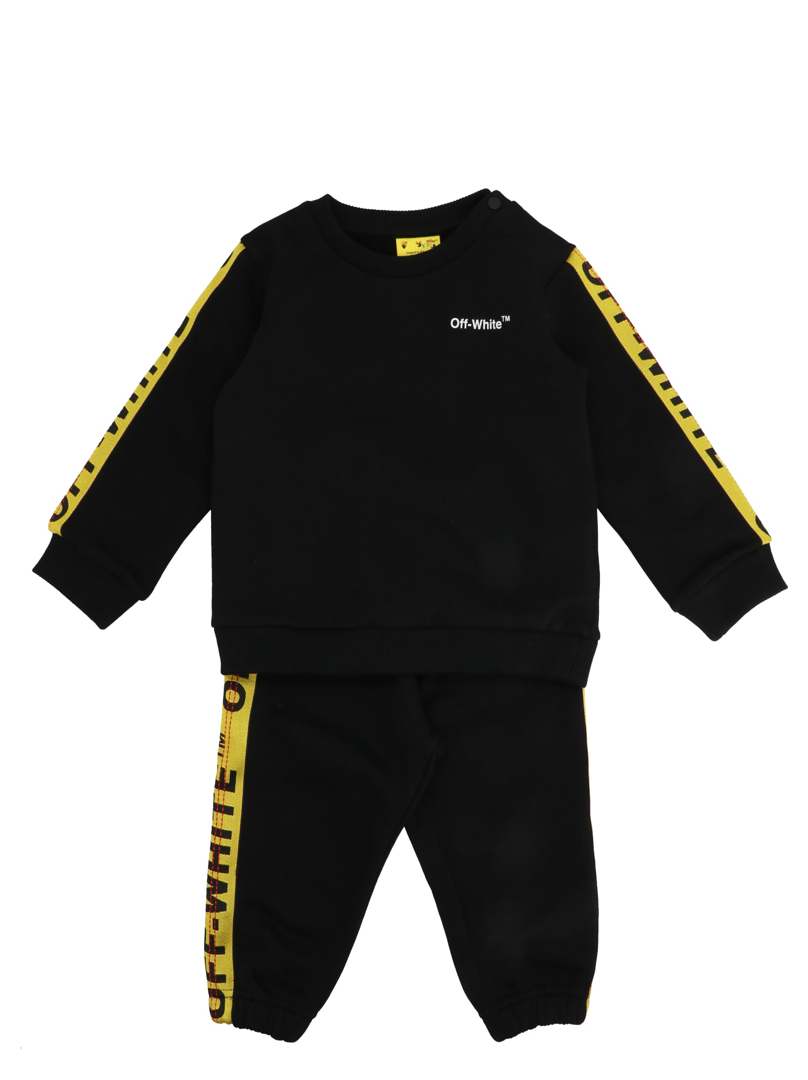 Off-white Black Tracksuit For Babykids With White Logo In Black
