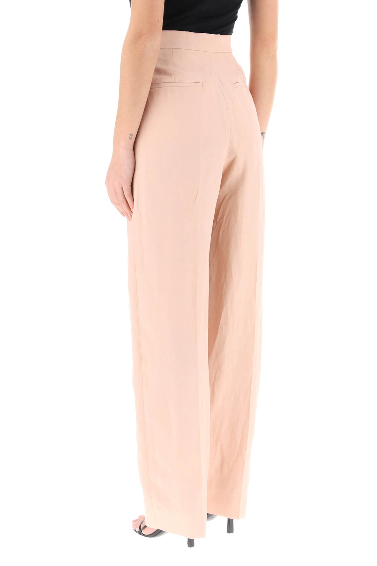 Stella Mccartney Loose Linen Blend Pants With Front Pleats In Rose (pink)