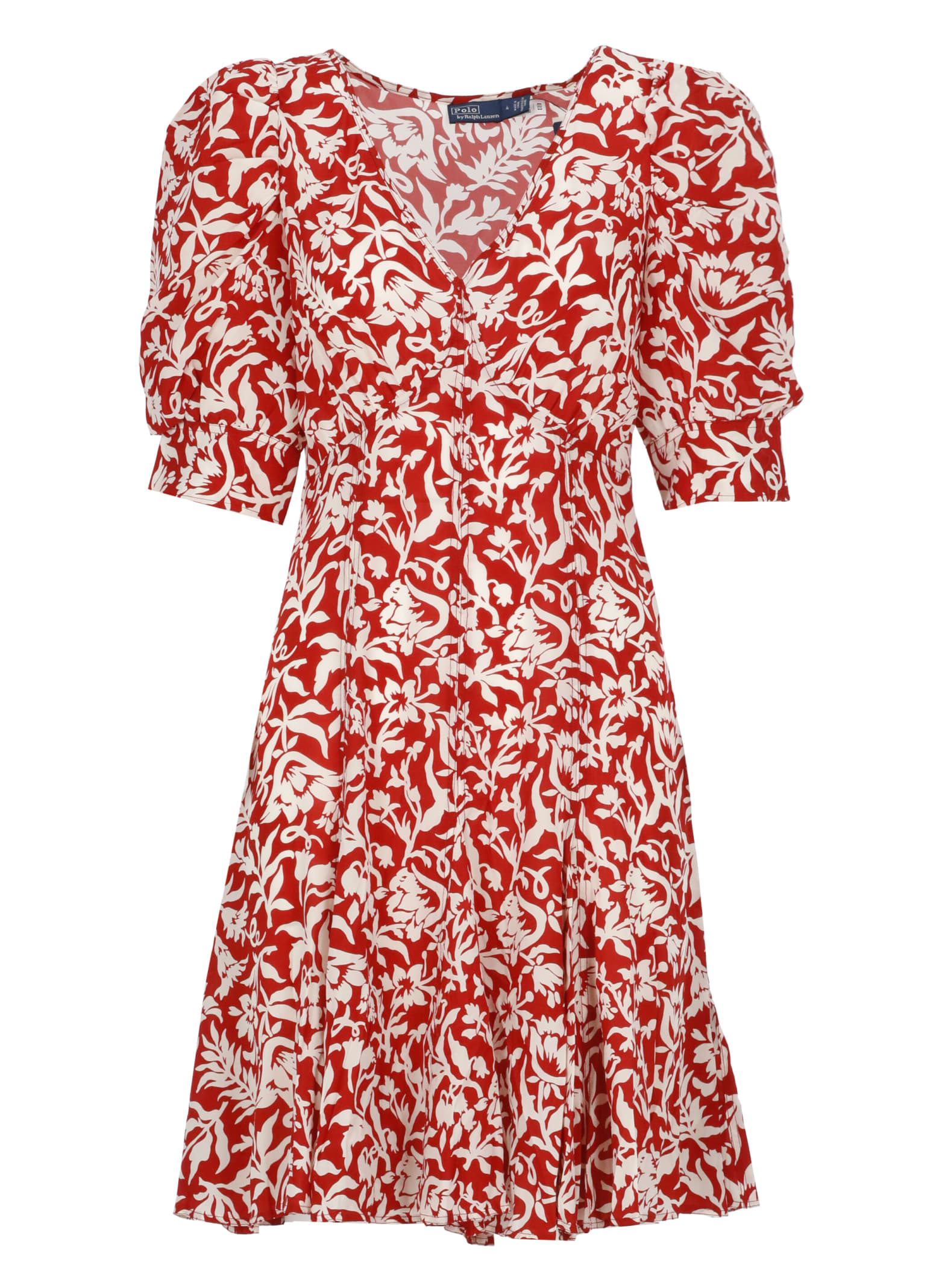 Polo Ralph Lauren Floral Mutton-sleeve Godet Crepe Dress In Multicolor