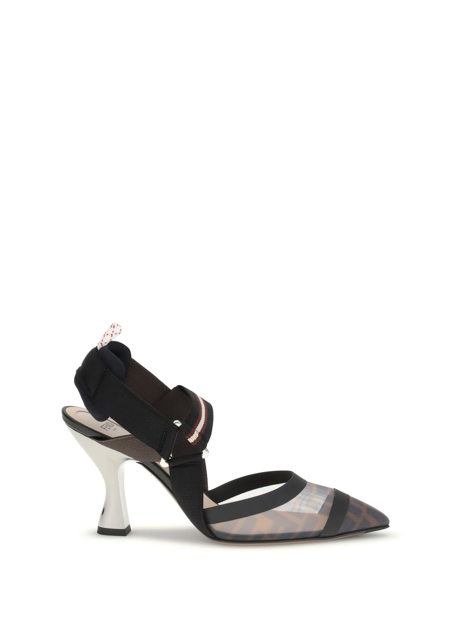 Fendi Slingback Brown Nylon Sandals In Multi