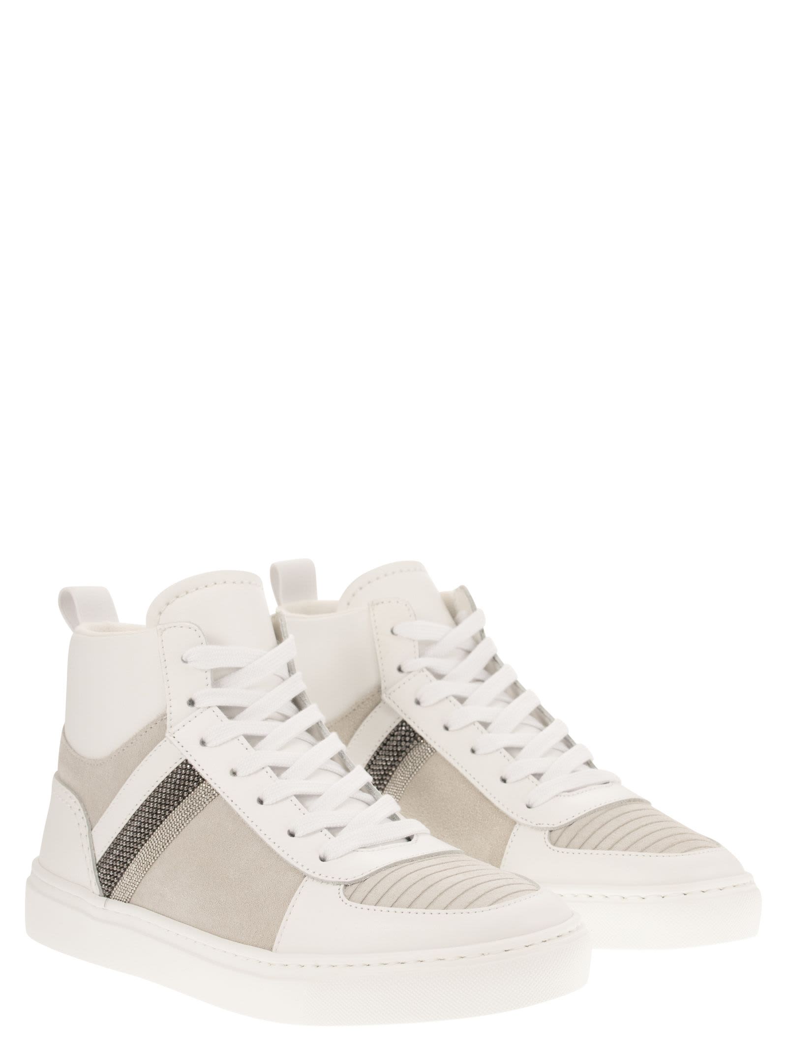 Shop Fabiana Filippi High Leather Sneakers In White/ecru