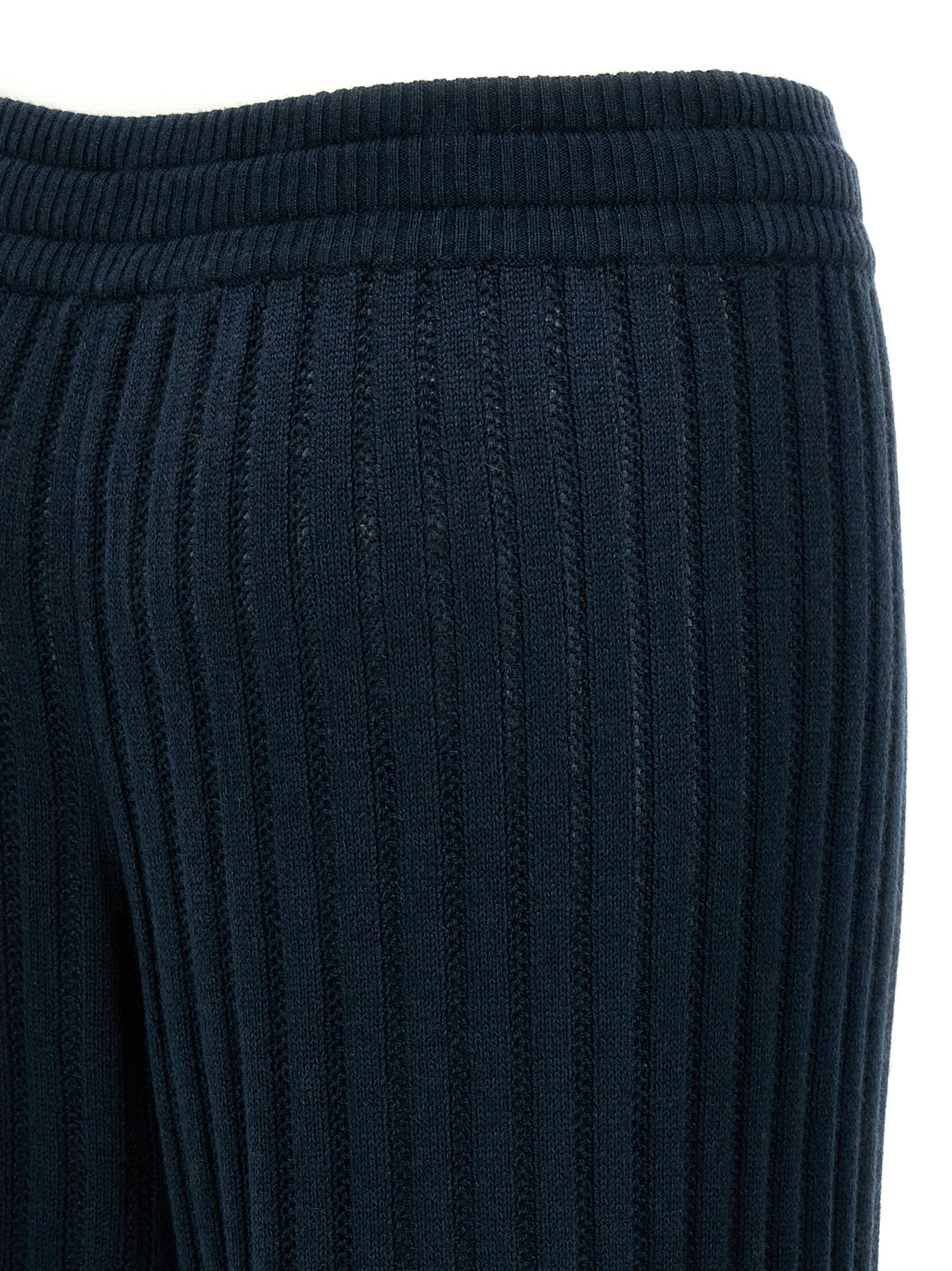 Eres Wide Leg Ribbed Elastic Waistband Trousers In Green