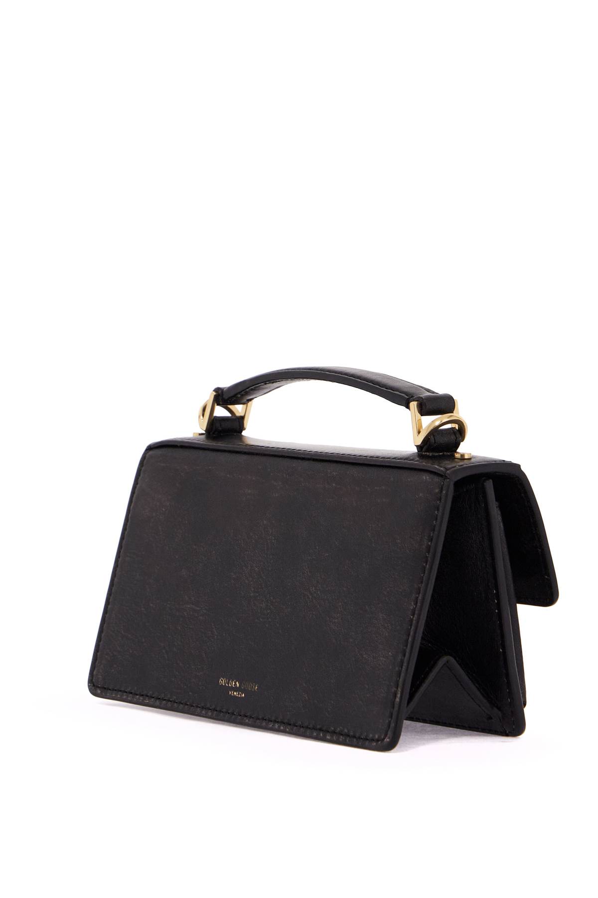 Shop Golden Goose Mini Distressed Leather Venice Bag In Black (black)