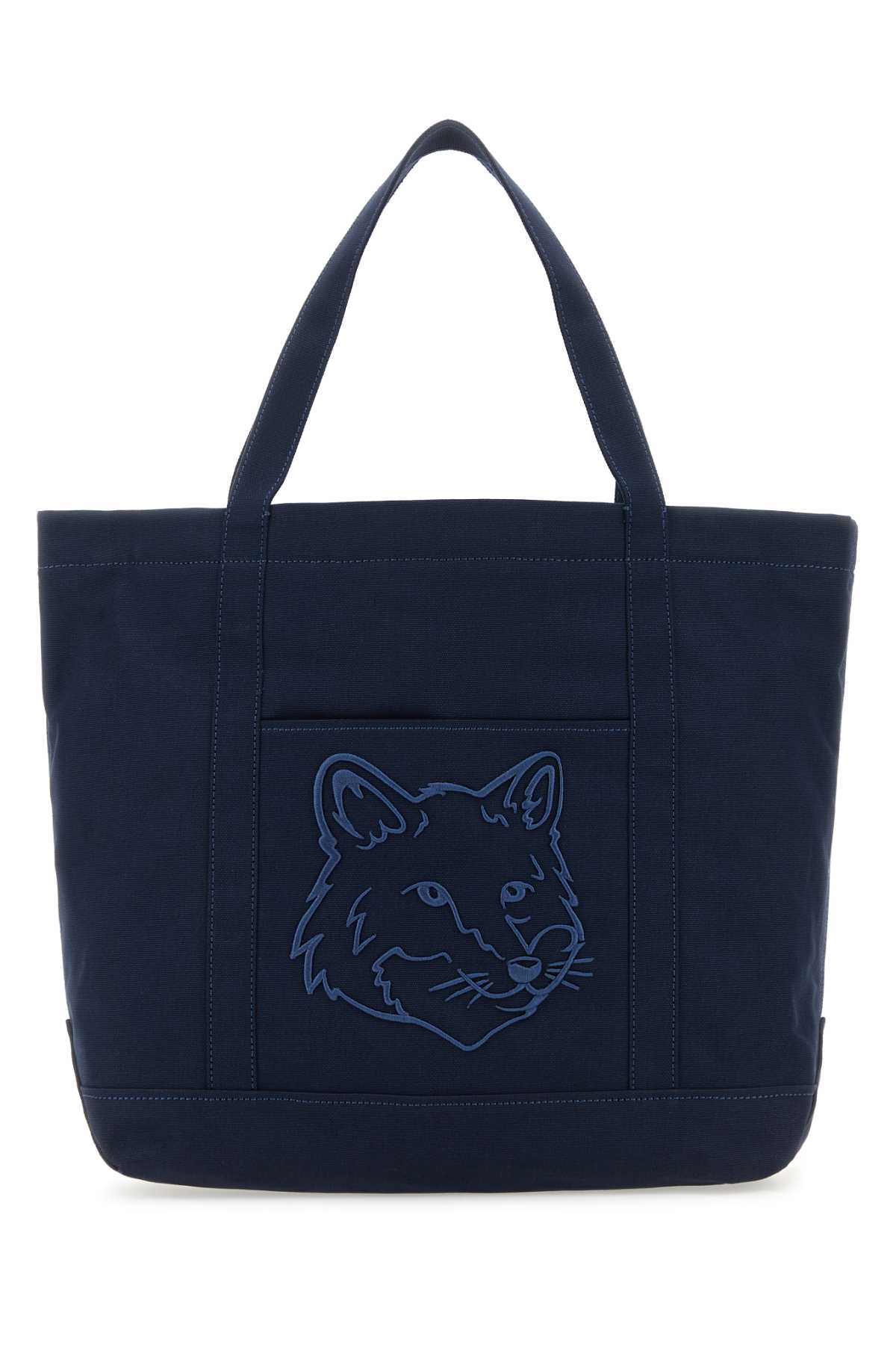 Shop Maison Kitsuné Navy Blue Canvas Big Shopping Bag In Inkblue