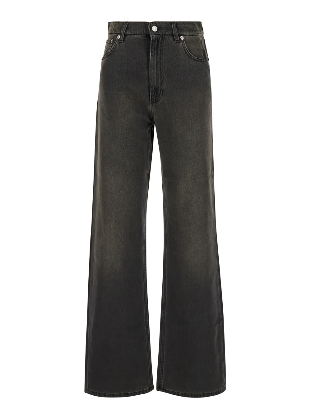 Dark Grey High-waisted Bootcut Jeans In Denim Woman