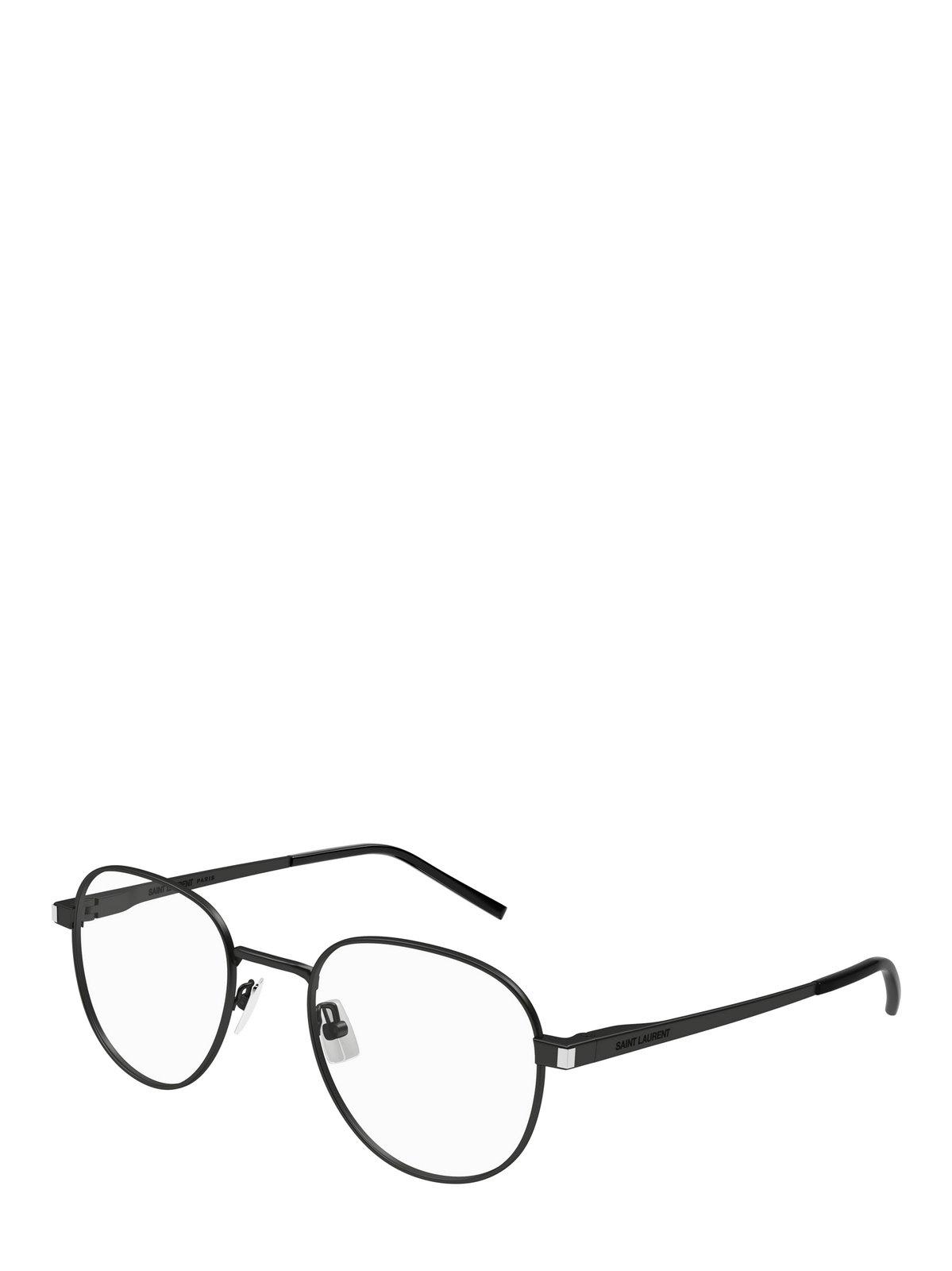 Shop Saint Laurent Round Frame Glasses In 001 Black Black Transpare