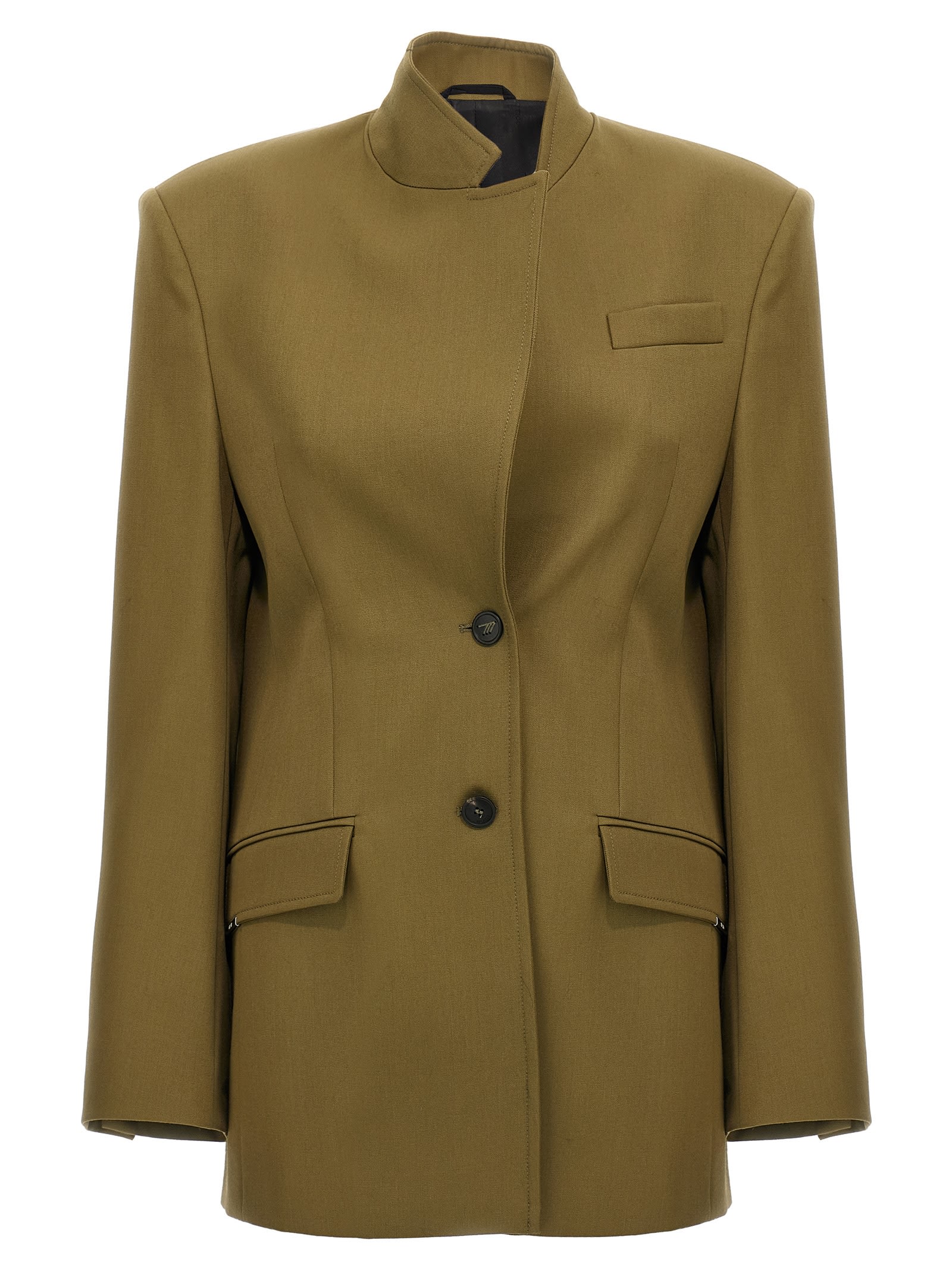 Attico Green Jacket With Asymmetric Closure On The Front In Brown