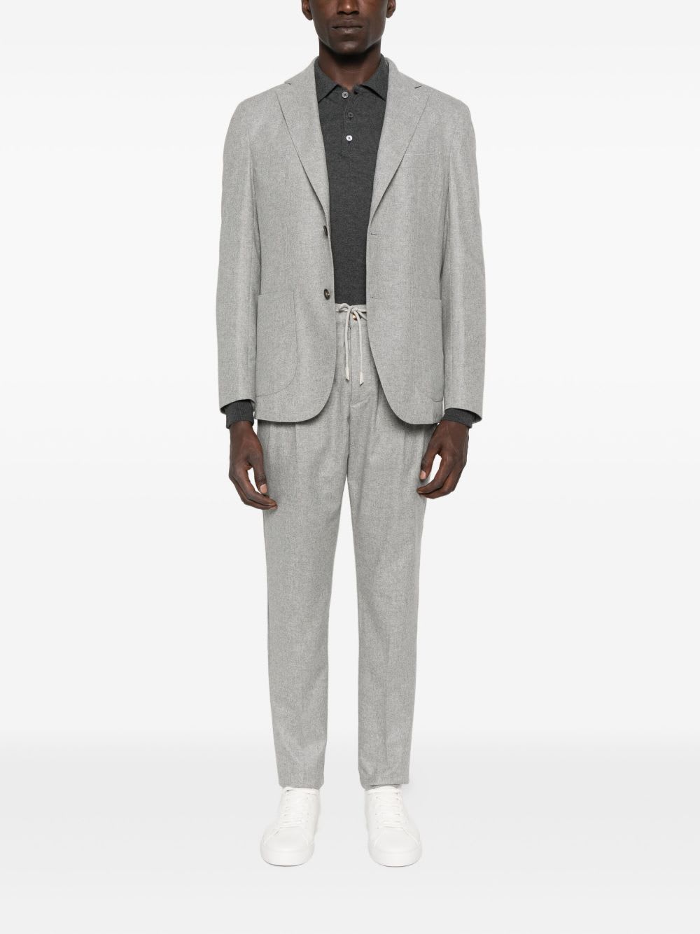 Corneliani Long-sleeved Gray Wool Polo Shirt In Gray