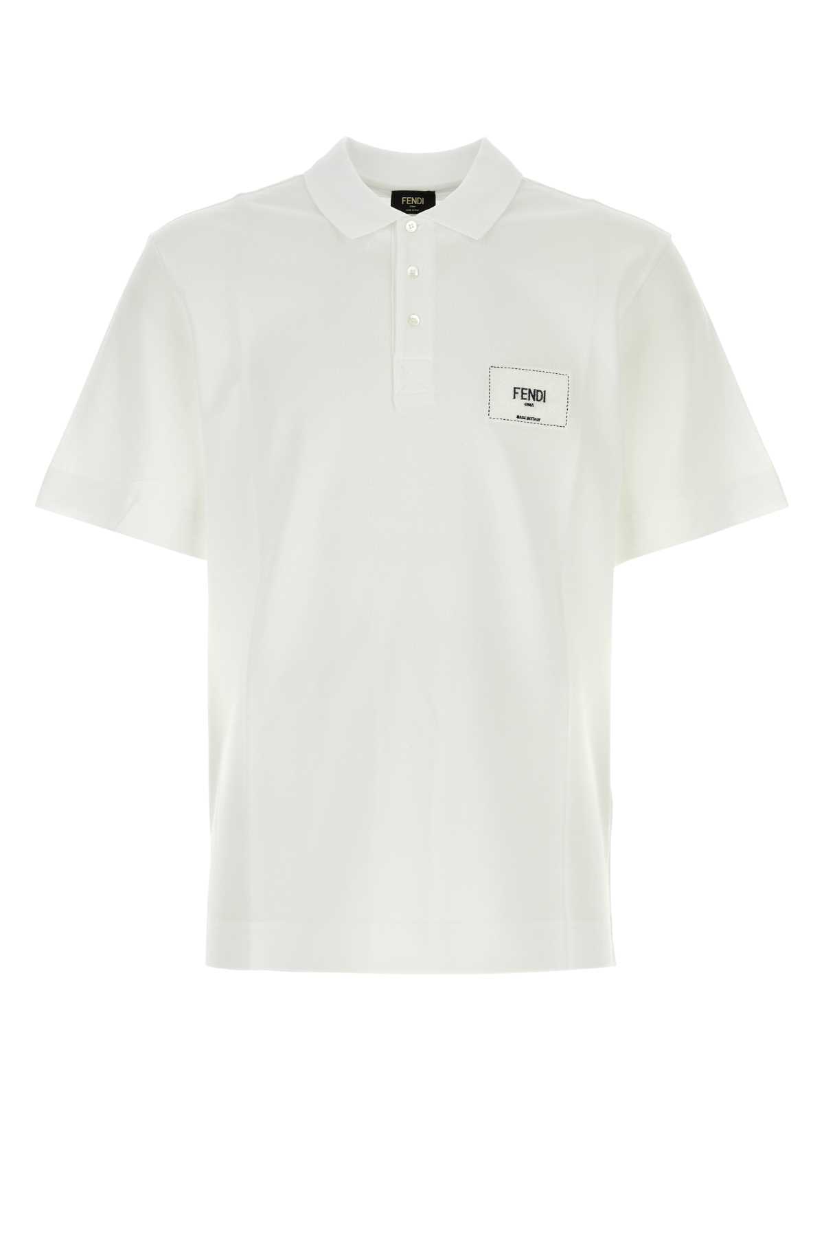 Shop Fendi White Piquet Polo Shirt