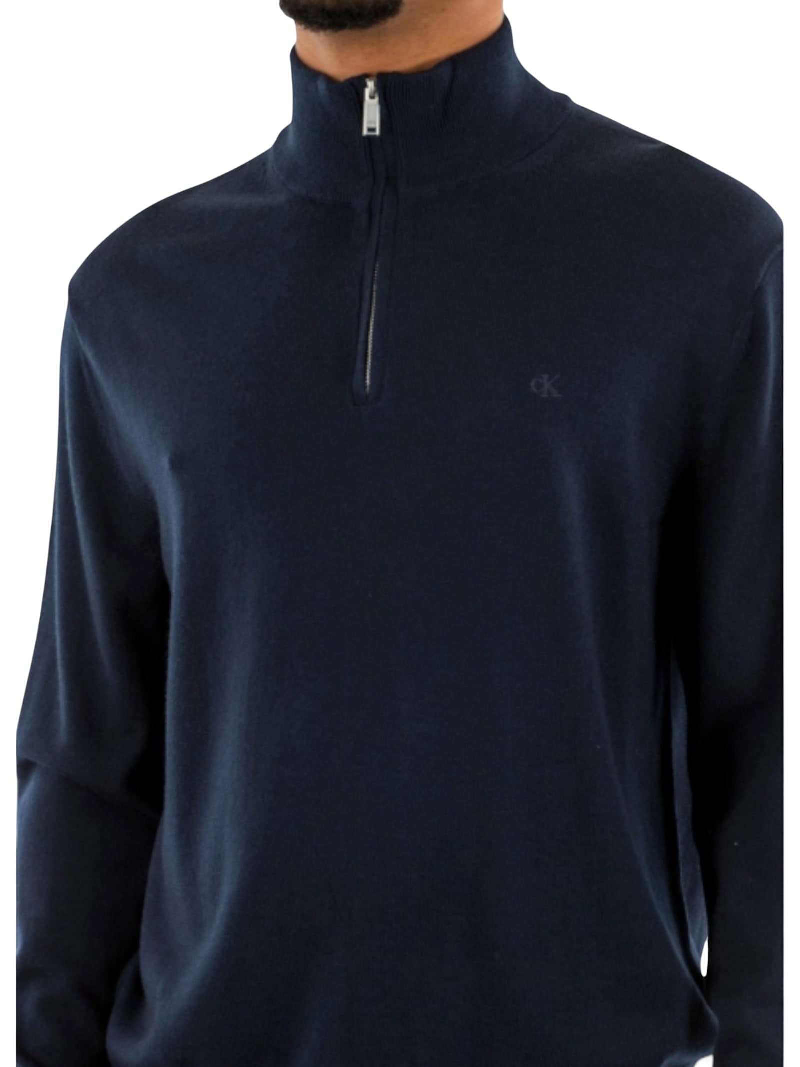 Calvin Klein Wool Crewneck Sweater Featuring Ribbed Cuffs And Hem In Blue