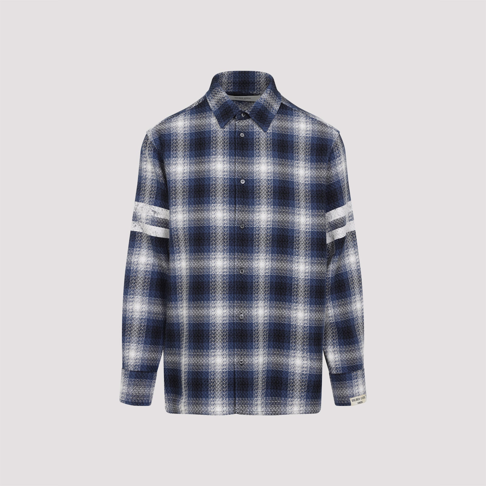 Golden Goose Multicolor Shirt With Check Motif And Stripes On The Sleeves In Ice Indigo