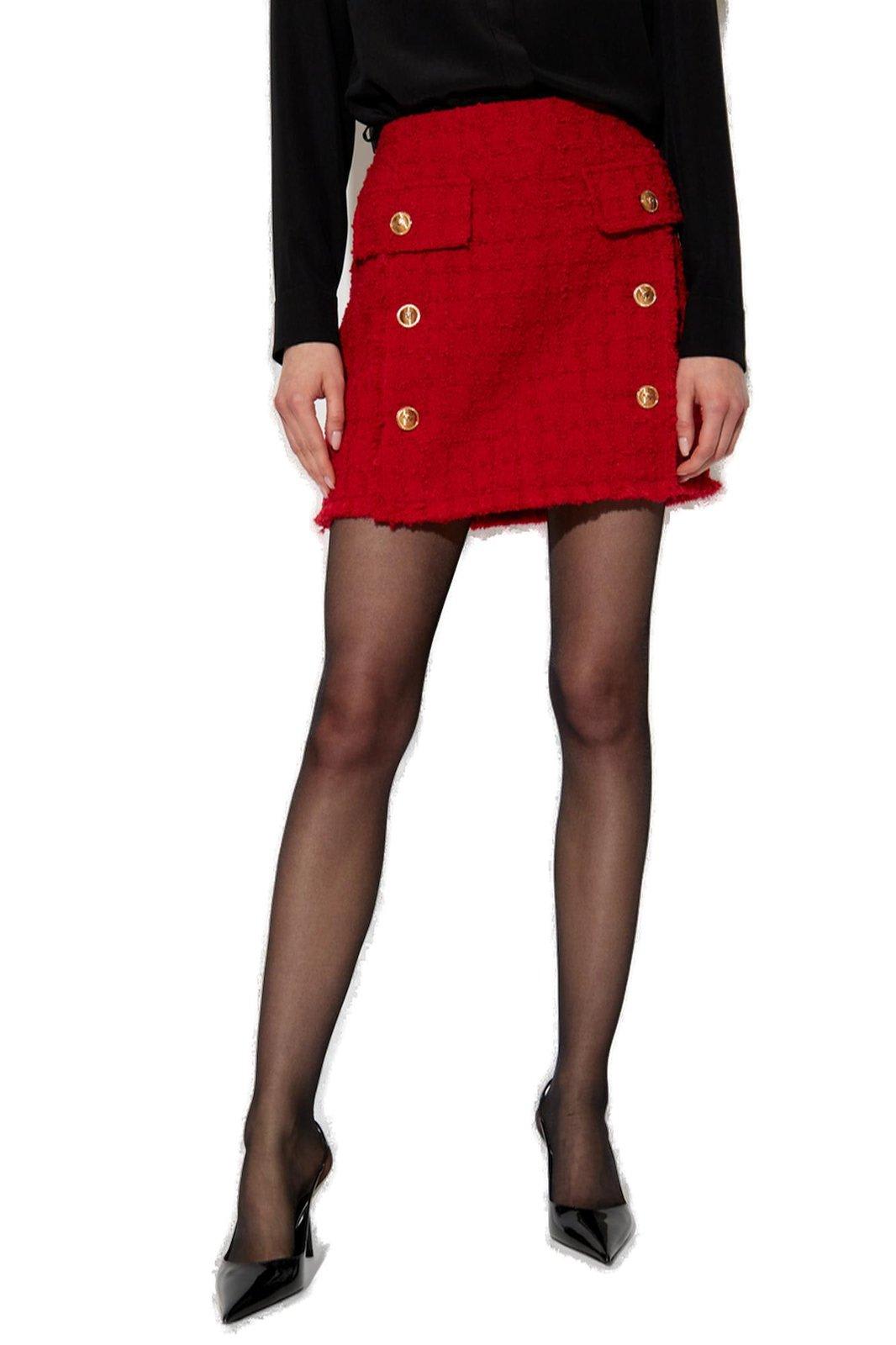 Shop Versace Heritage Mid-rise Tweed Mini Skirt In Red