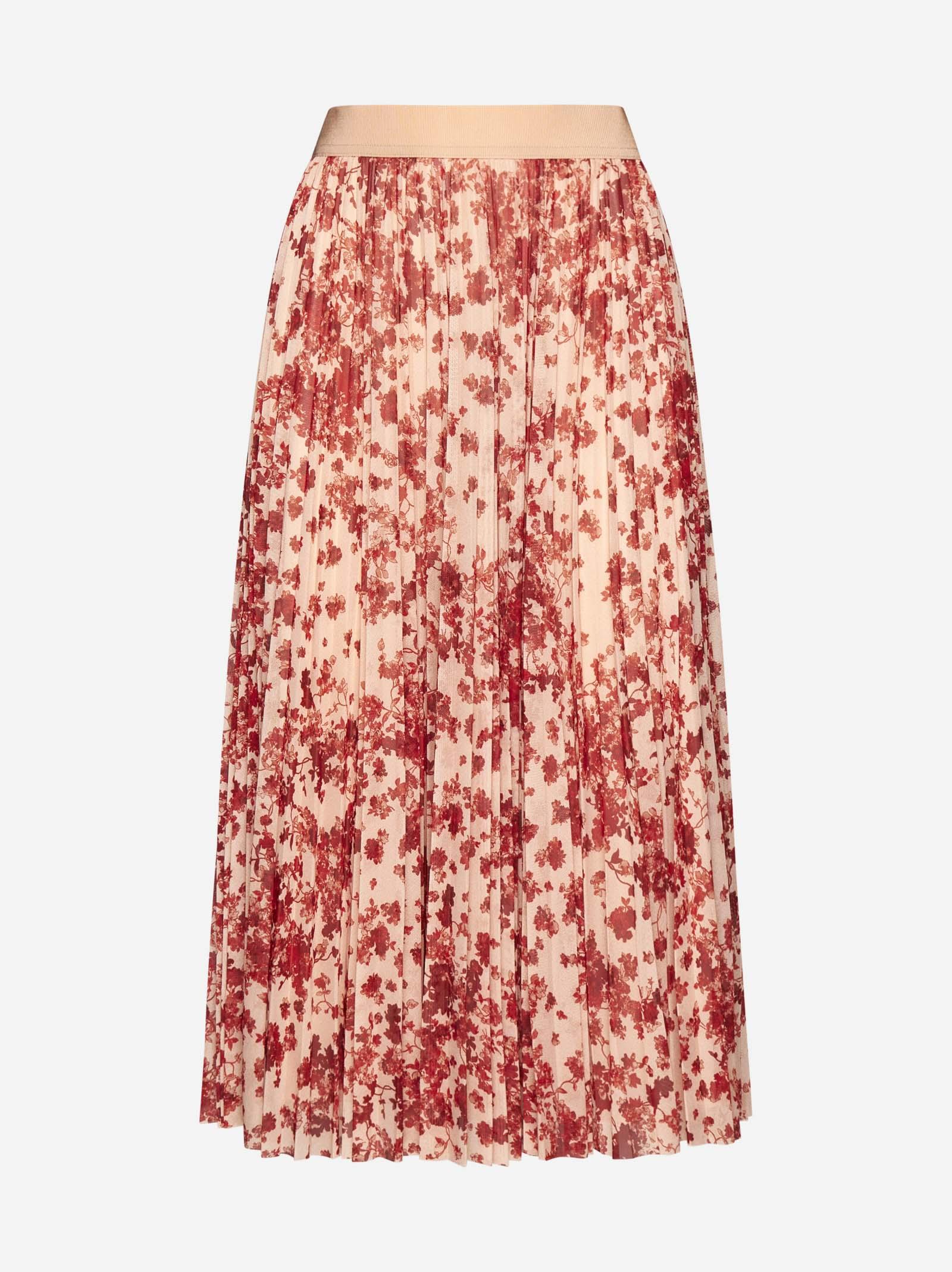 Shop Max Mara Potente Floral Print Midi Skirt In Brown