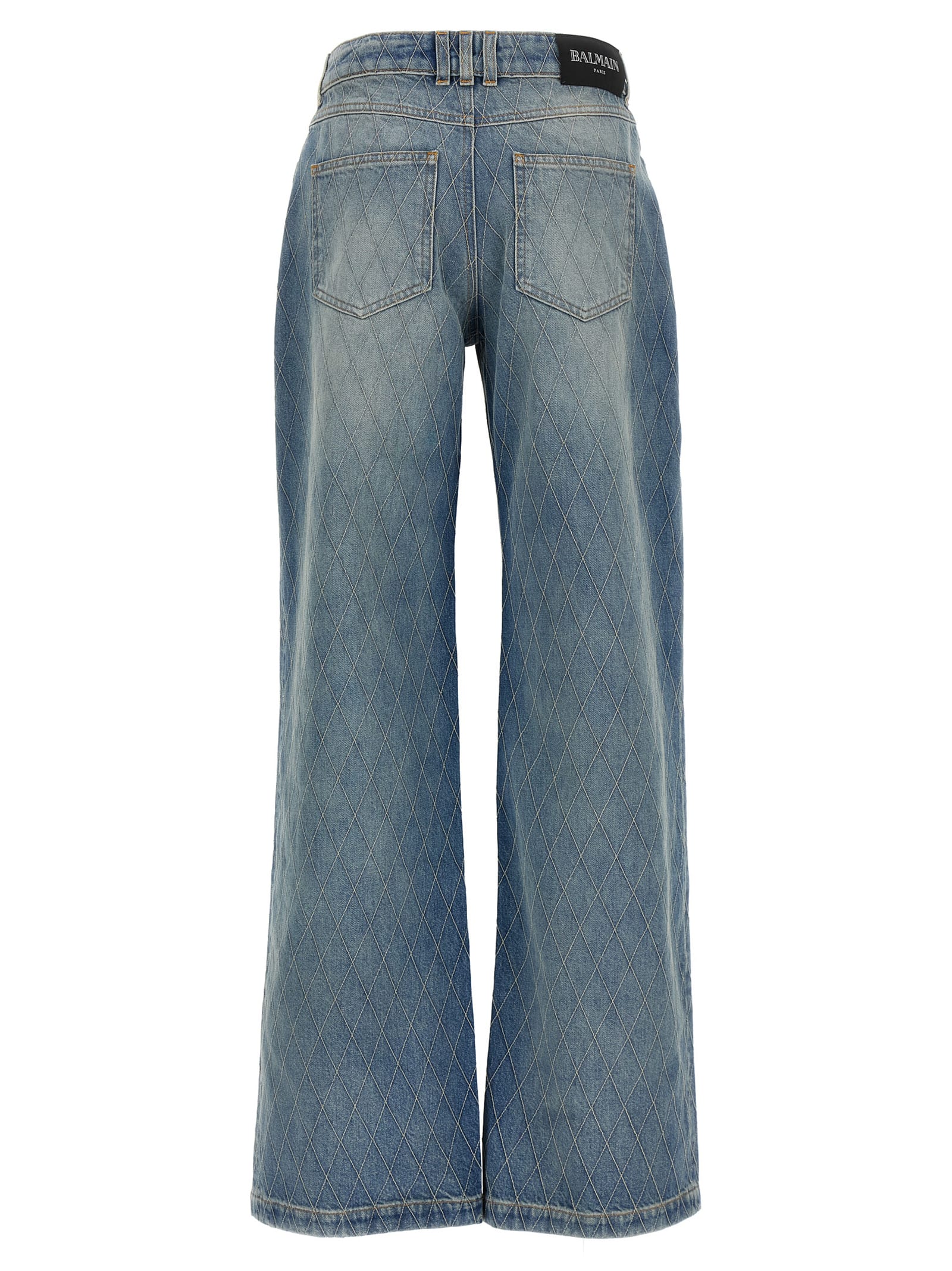 Balmain Wide-leg Quilted Trousers Pockets Loops In Blue