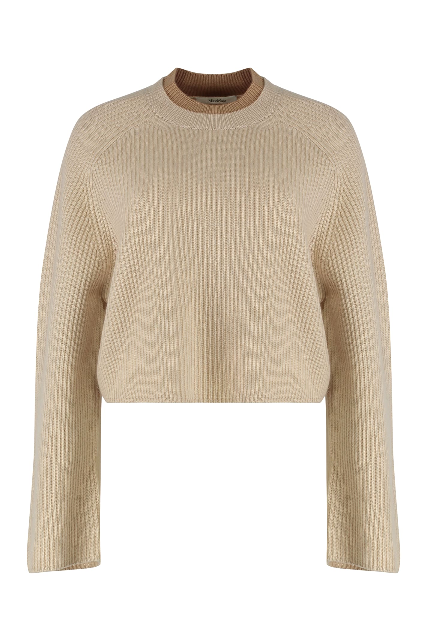 Max Mara Wool And Cashmere Jersey With A Ribbed Knit In Brown
