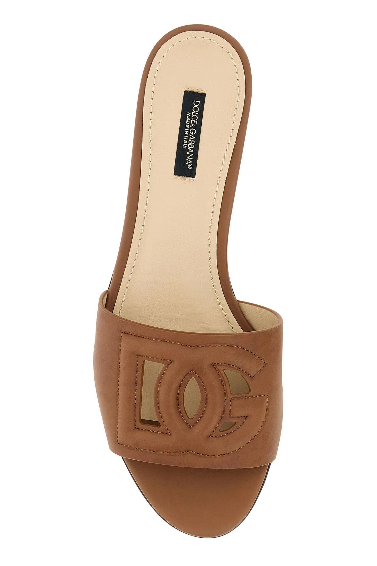 Shop Dolce & Gabbana Caramel Leather Slippers In Marrone Chiaro