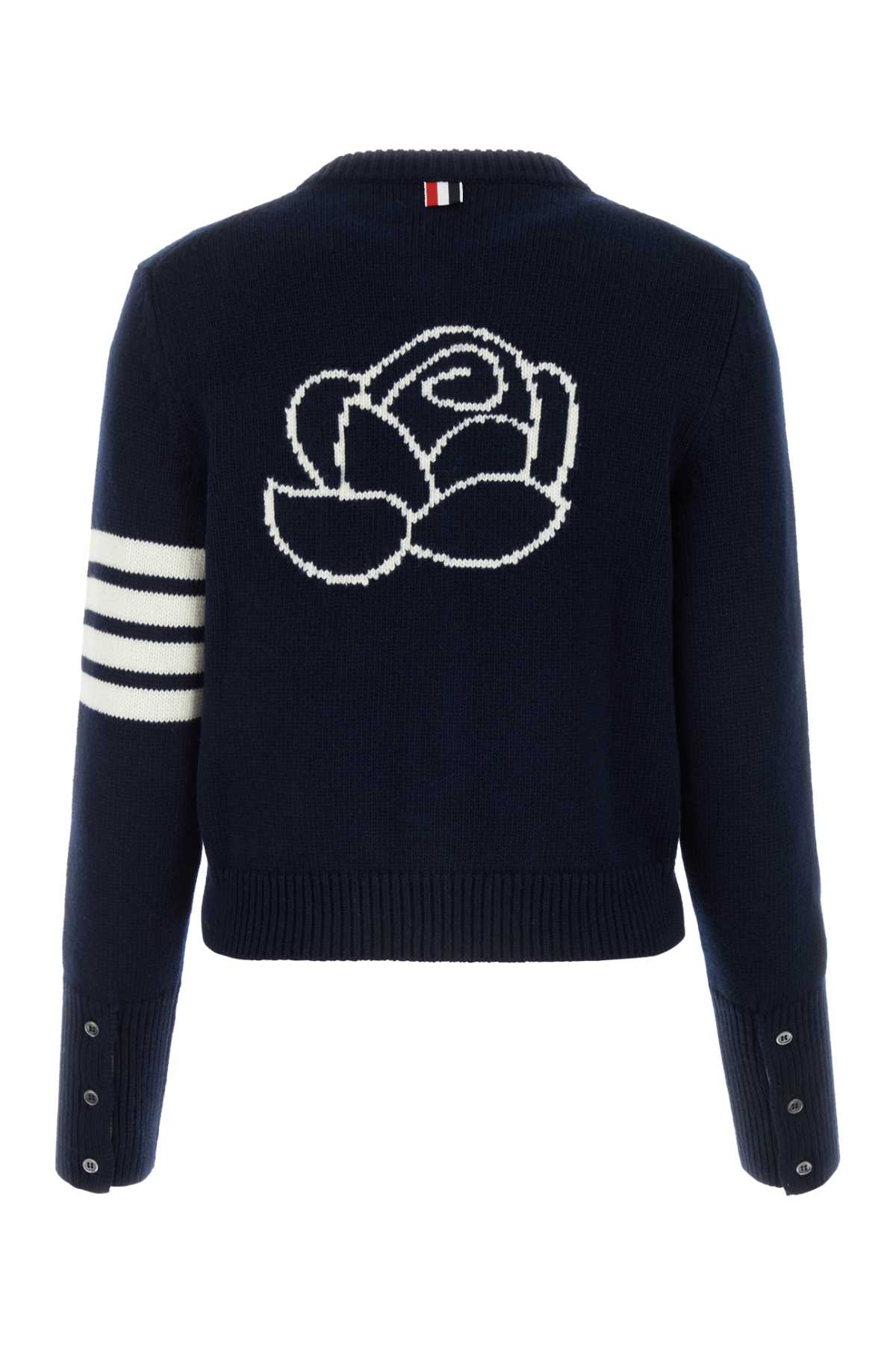 Shop Thom Browne Navy Blue Wool Cardigan