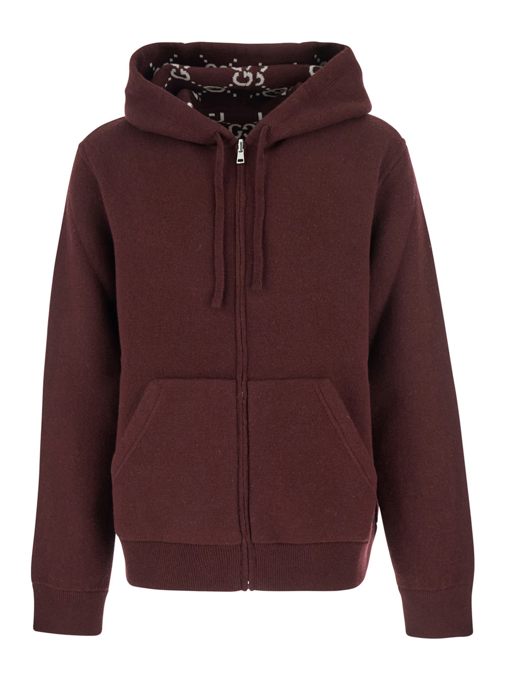Gucci Bordeaux Reversible Cardigan With Drawstring Hood In Wool Man In Burgundy