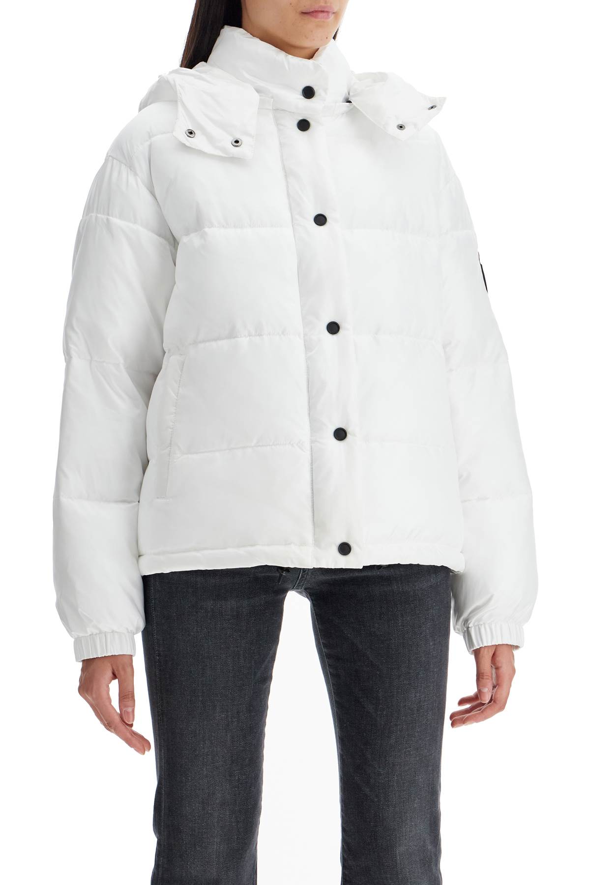 Shop Pinko Down Jacket With Logo Patch In Bianco Brill. (white)