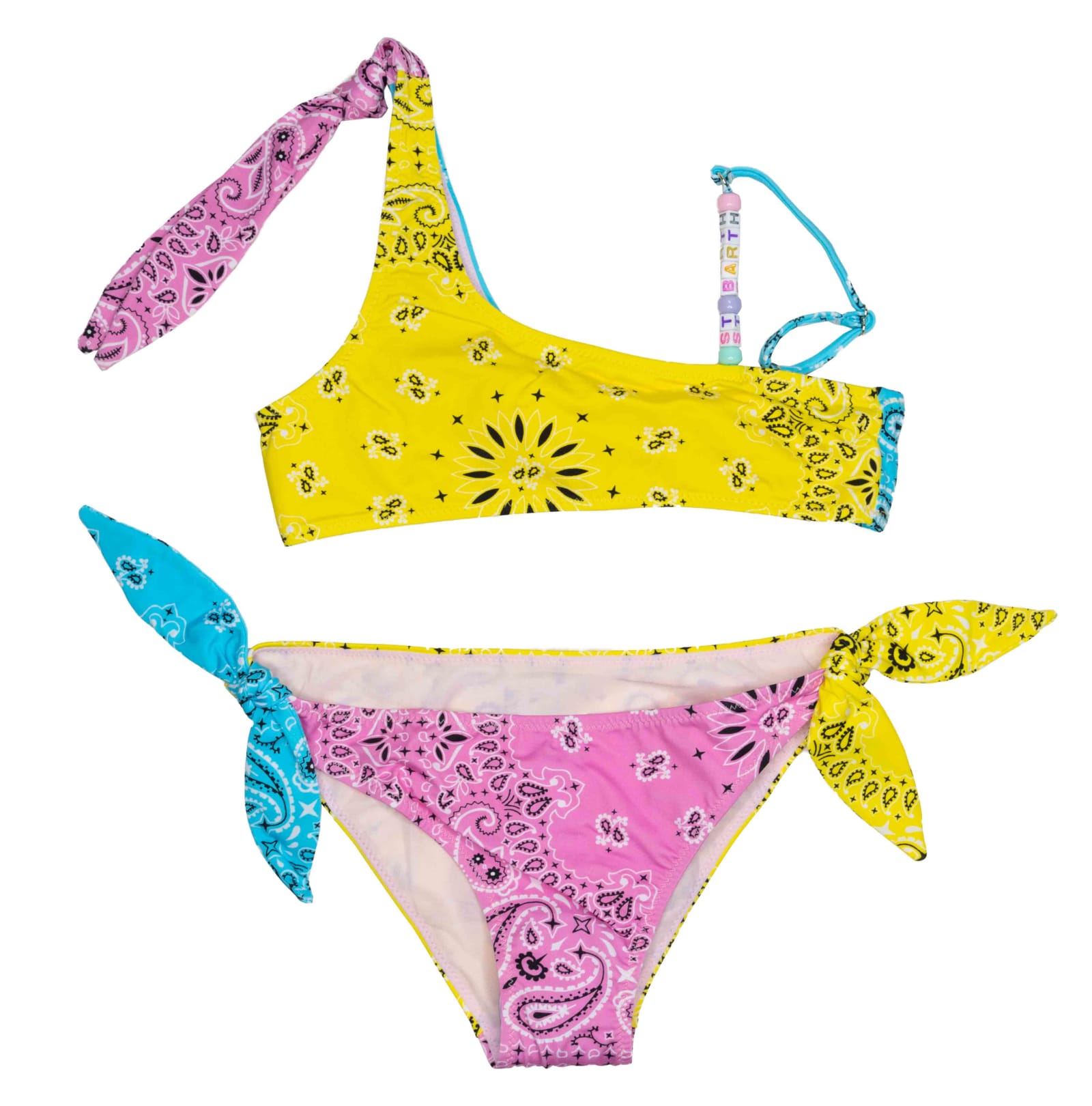 MC2 Saint Barth Girl S Bandana Pink And Yellow Bikini With Shoulder Strap With Beads