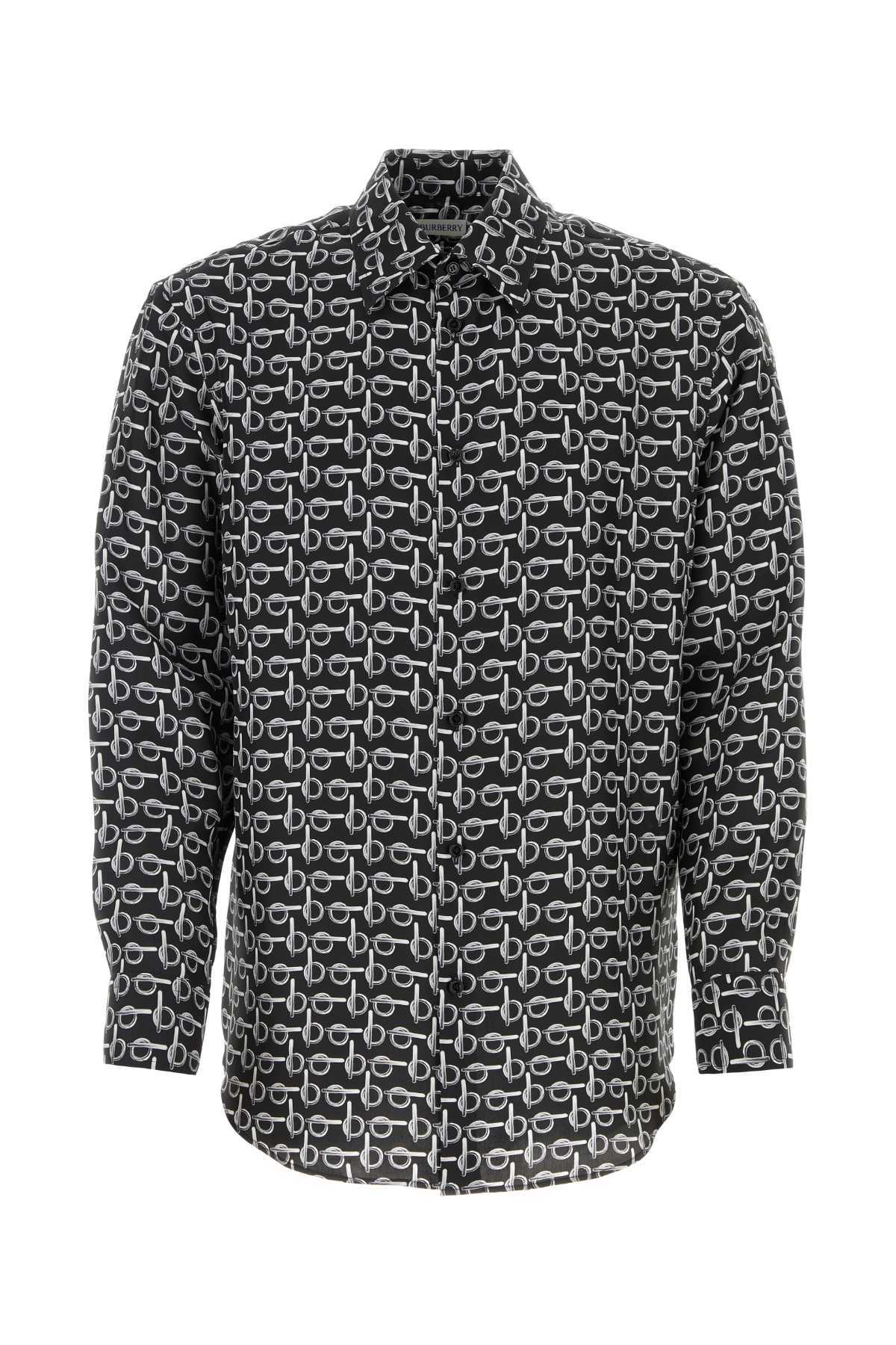Shop Burberry Printed Silk Oversize Shirt In Silverblack