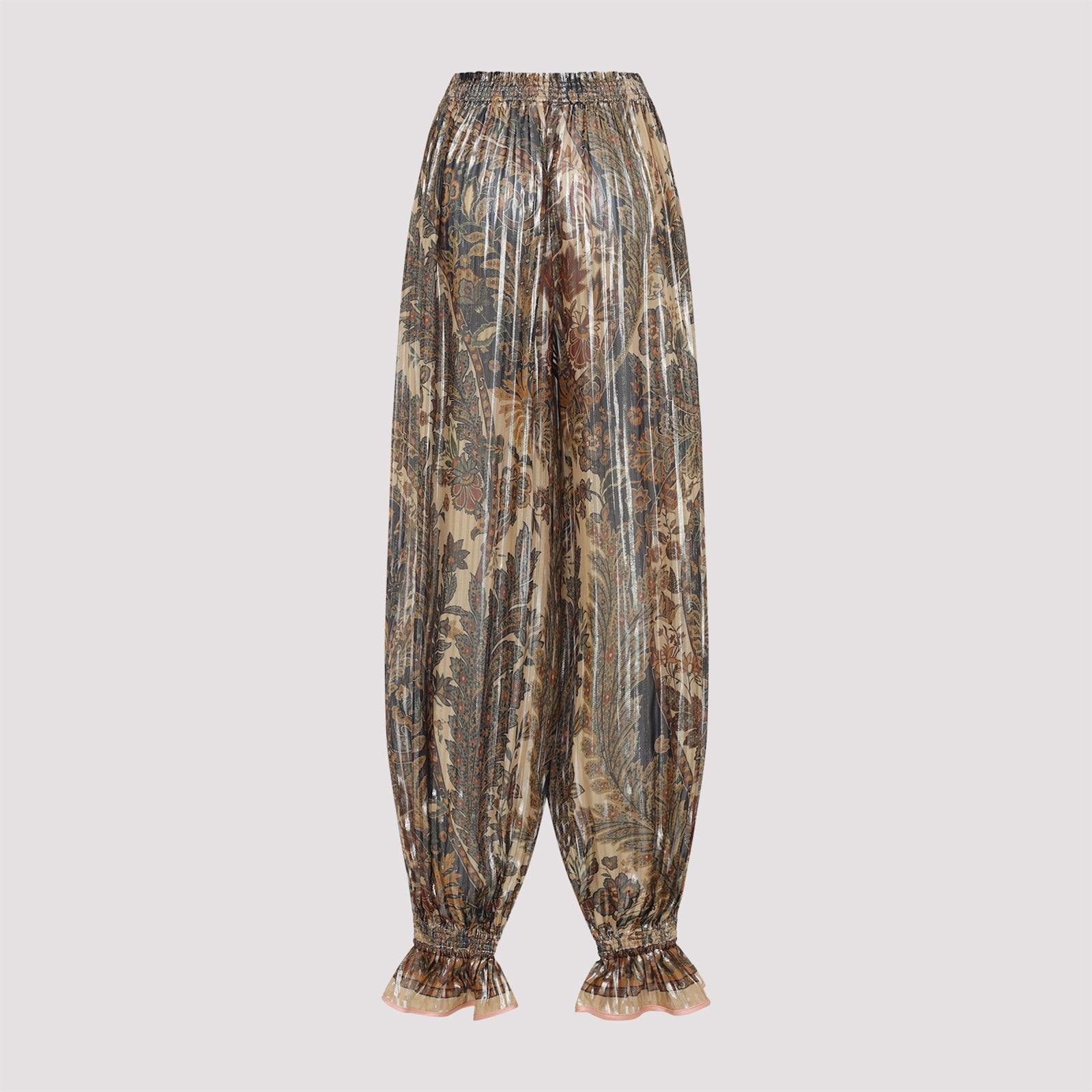 Valentino Beige Metallic Voyage Pleated Wide-leg Pants In Beige Multicolor Marrone