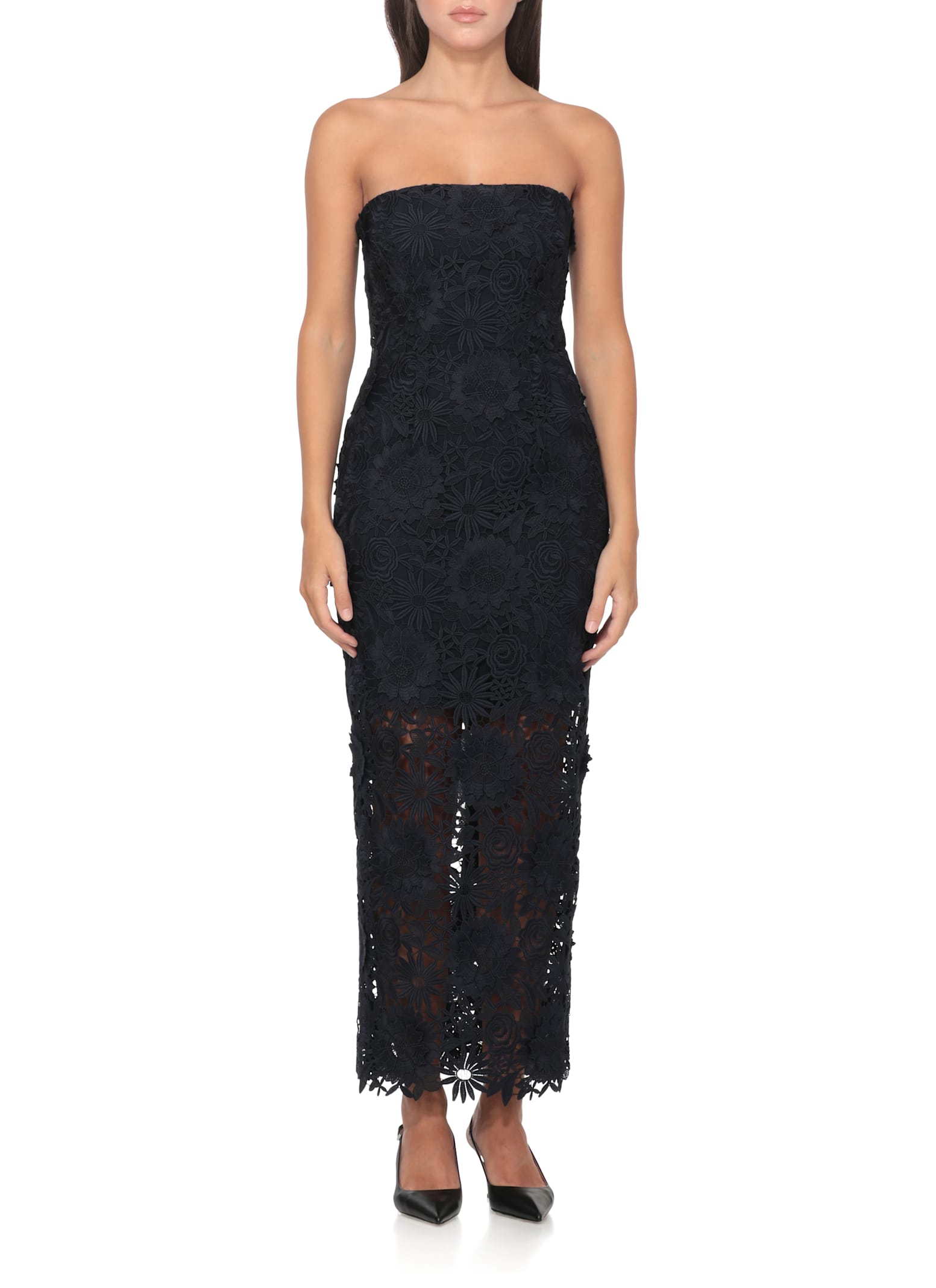 Rotate Birger Christensen Floral-lace Midi Dress In Blue