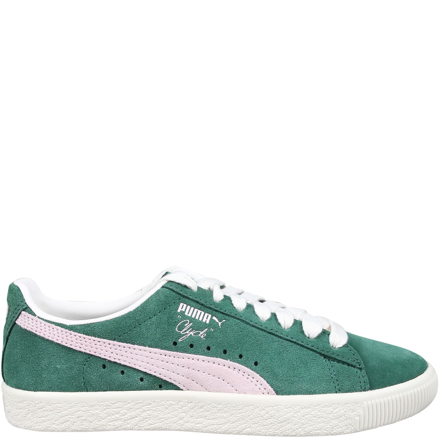 Puma Green Clyde Sneakers For Kids With Logo