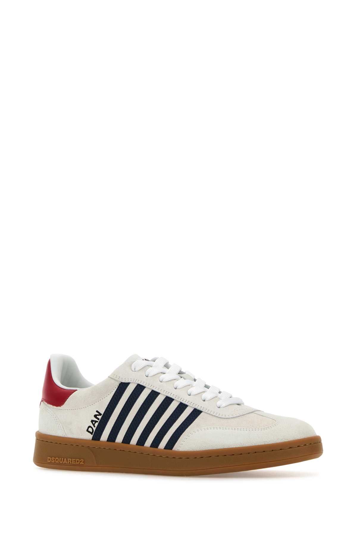 Shop Dsquared2 Chalk Suede Boxer Sneakers In Whitebluered